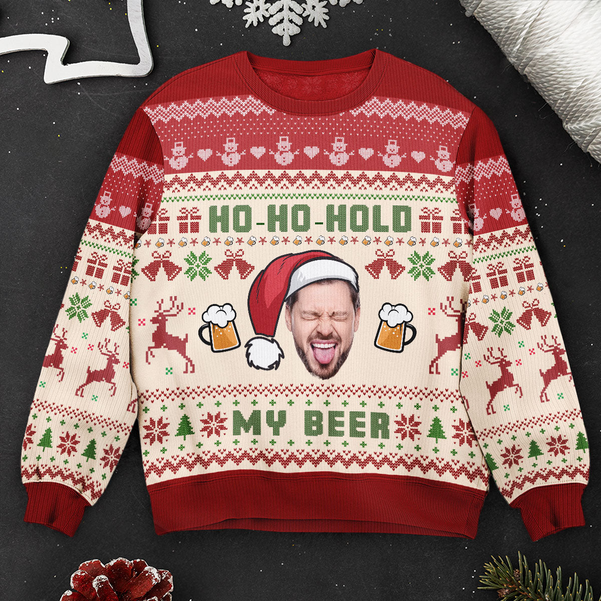 Ho-Ho-Hold My Beer - Personalized Photo Ugly Sweater