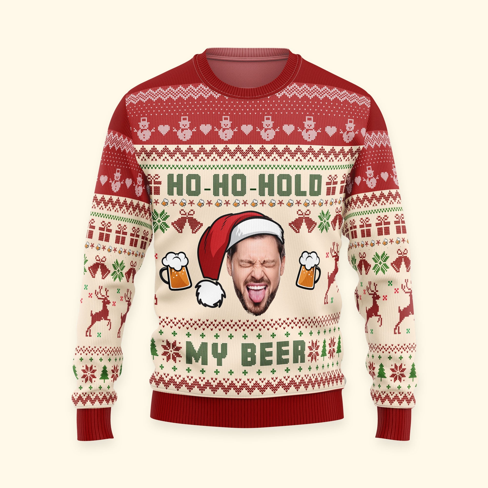 Ho-Ho-Hold My Beer - Personalized Photo Ugly Sweater