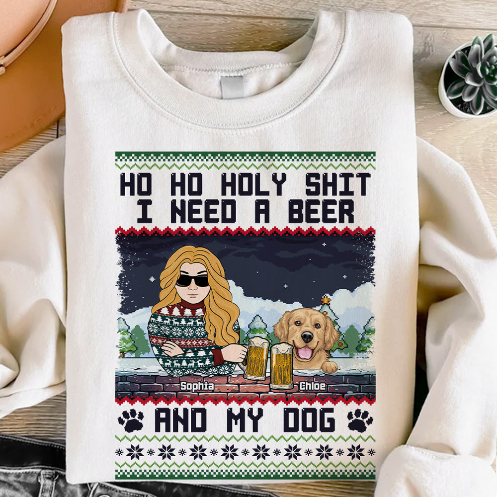 Ho Ho Holy I Need A Beer Bourbon Wine And My Dog - Personalized Shirt