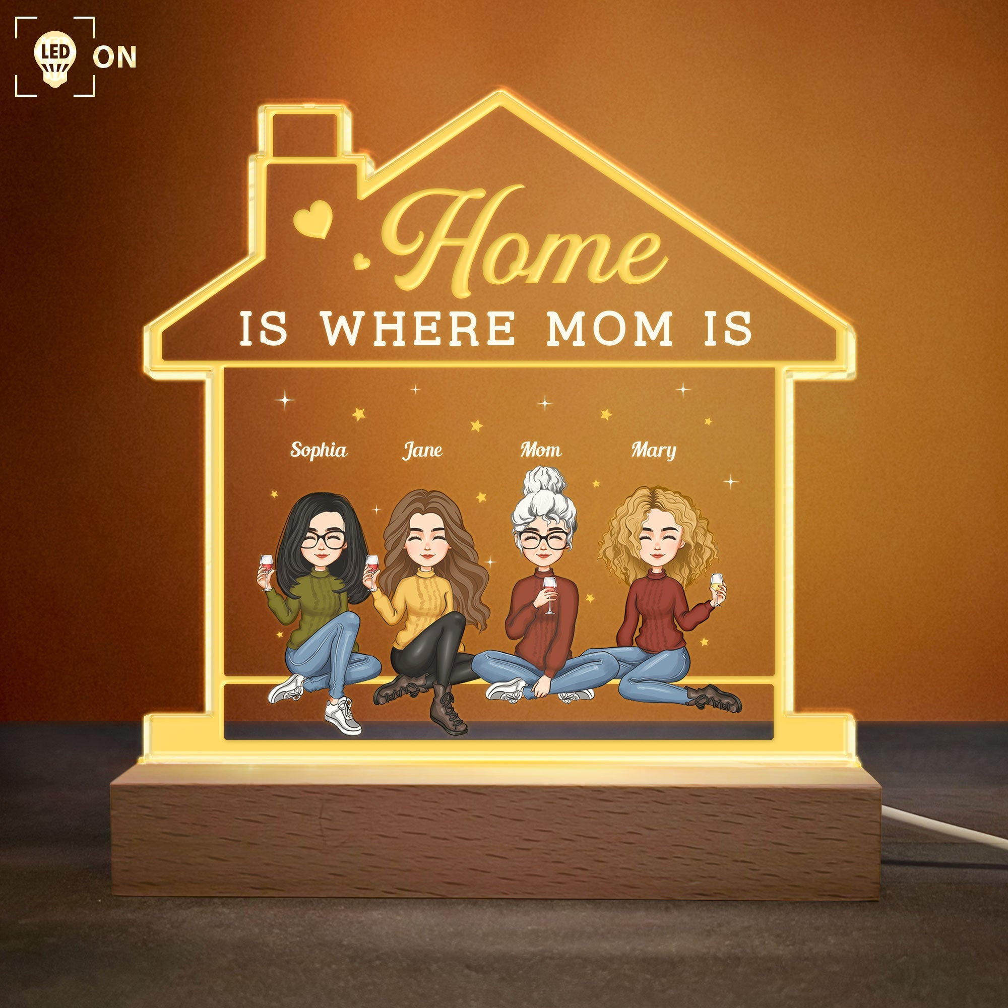 Home Is Where Mom Is - Personalized LED Light