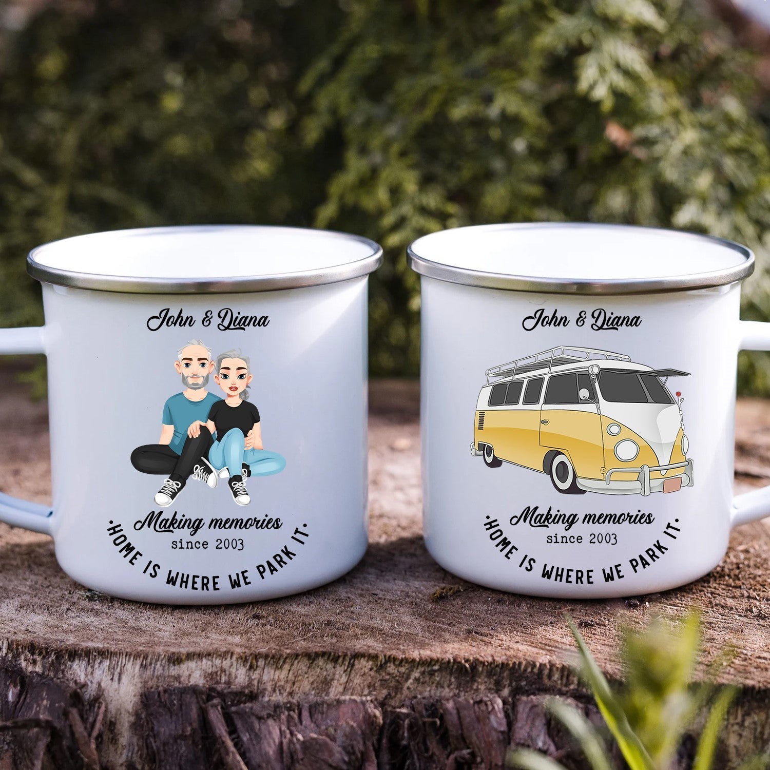 Home Is Where We Park It - Personalized Enamel Mug