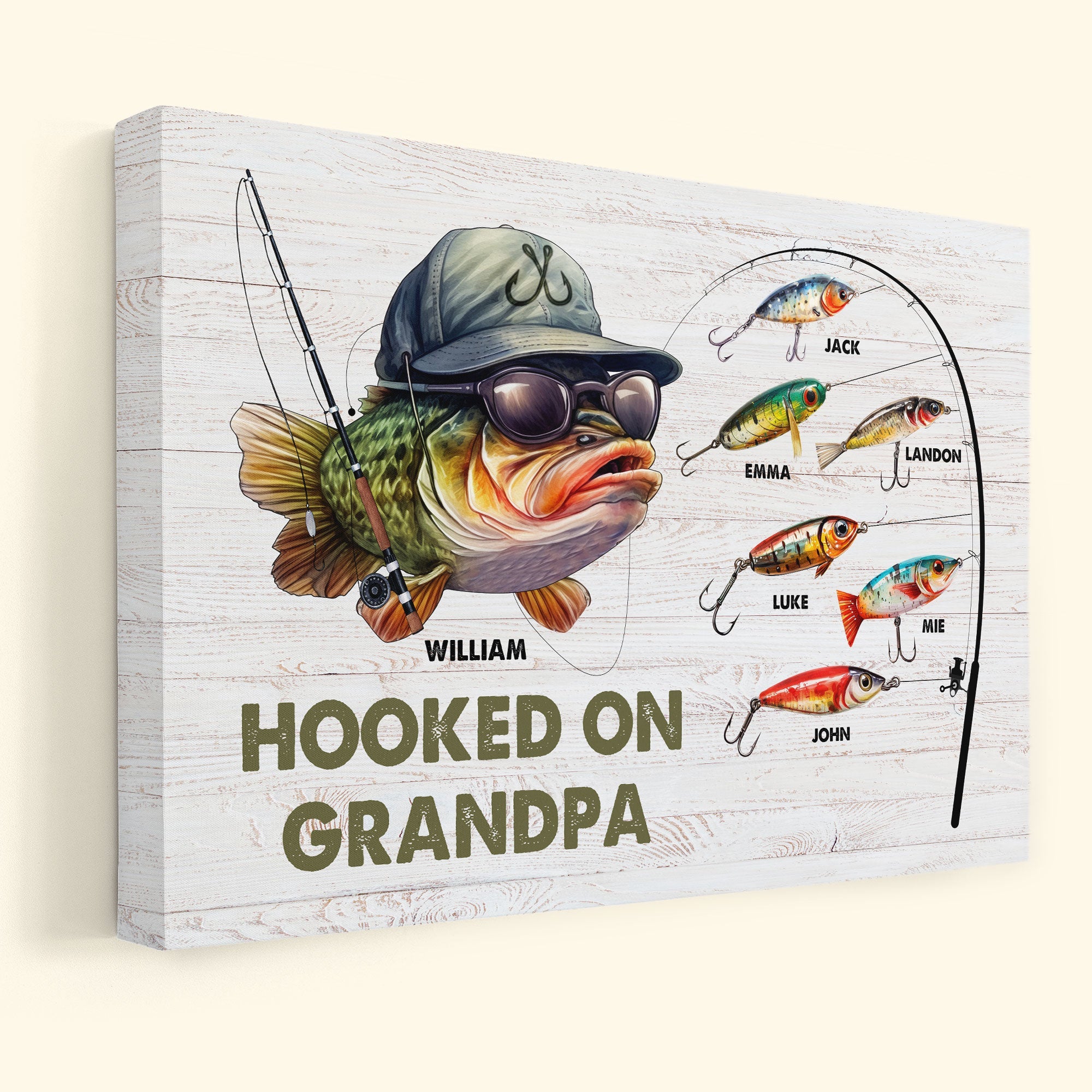 Hooked On Grandpa Papa Dad - Personalized Wrapped Canvas