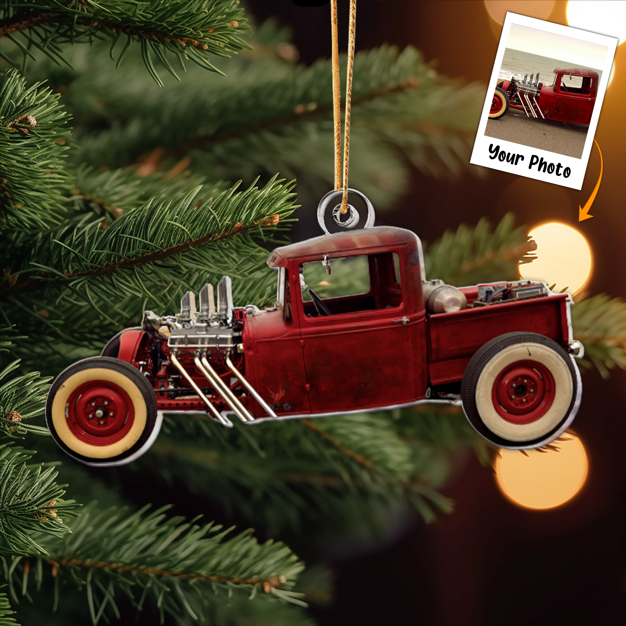 Hot Rod Rad Rod Engine Gift - Personalized Acrylic Photo Ornament