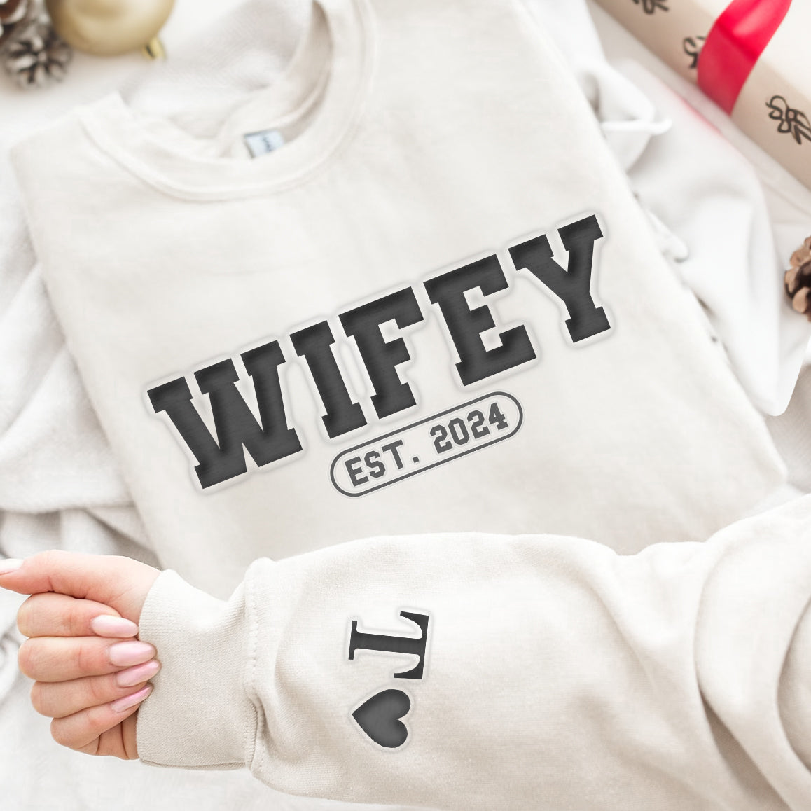 Hubby & Wifey Est. - Personalized Puff Print Sweatshirt