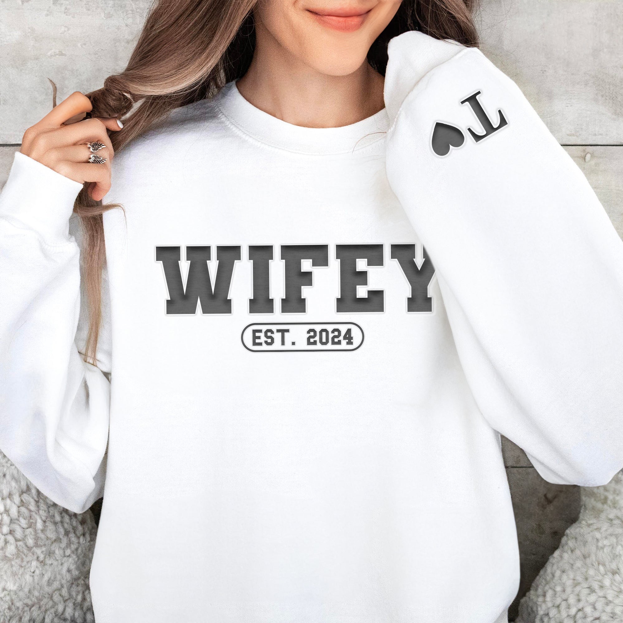 Hubby & Wifey Est. - Personalized Puff Print Sweatshirt