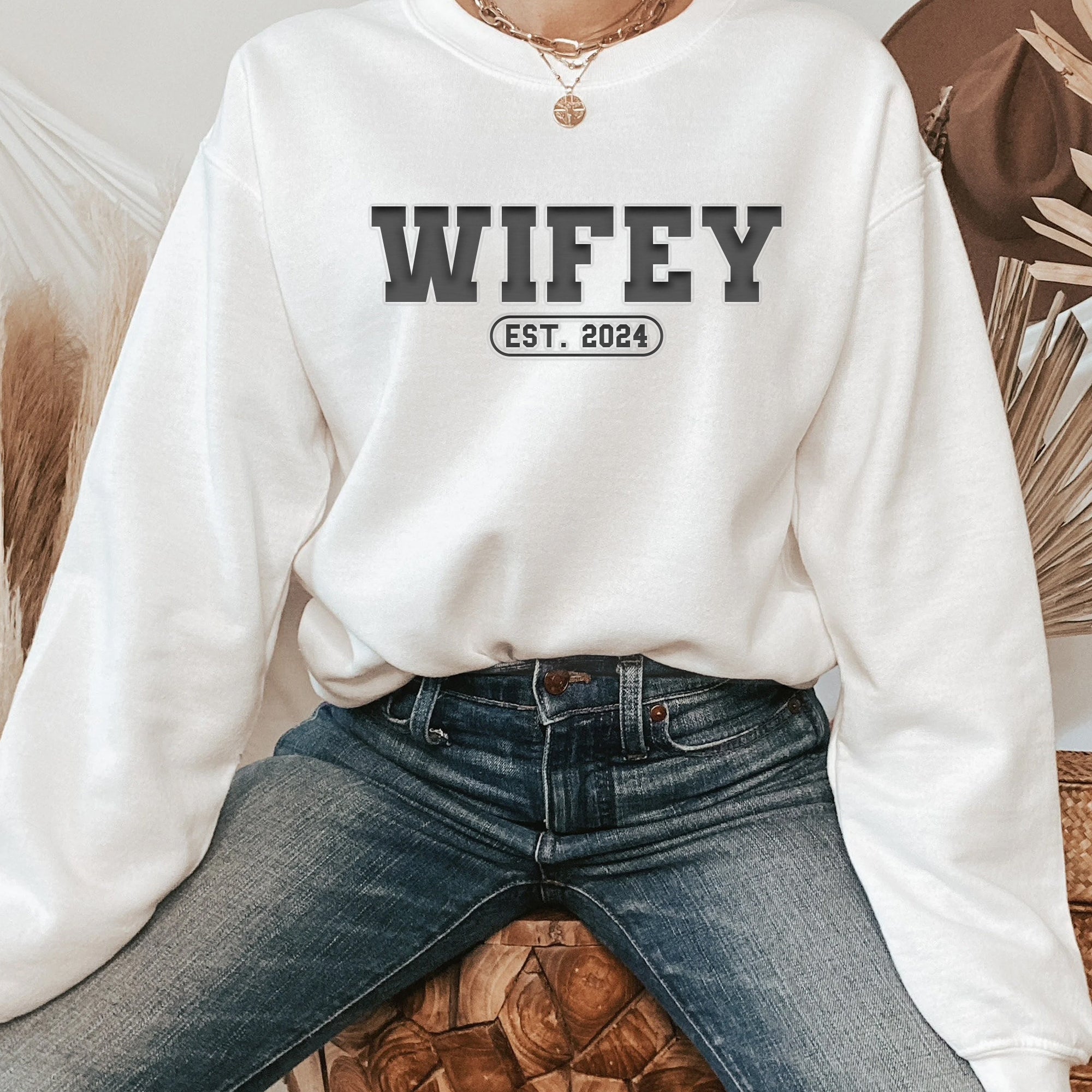 Hubby & Wifey Est. - Personalized Puff Print Sweatshirt