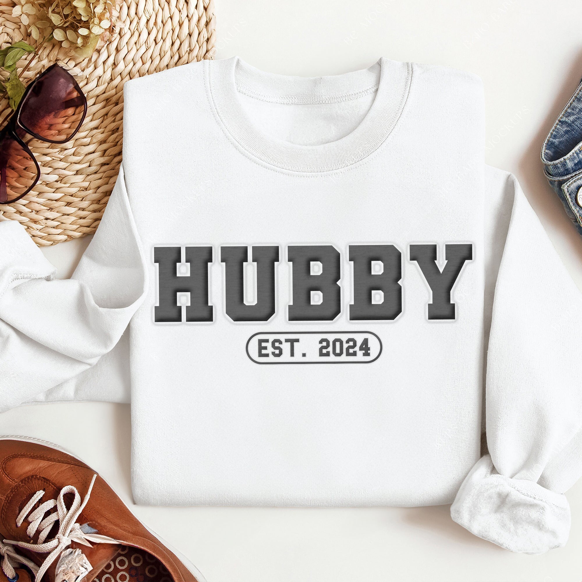 Hubby & Wifey Est. - Personalized Puff Print Sweatshirt