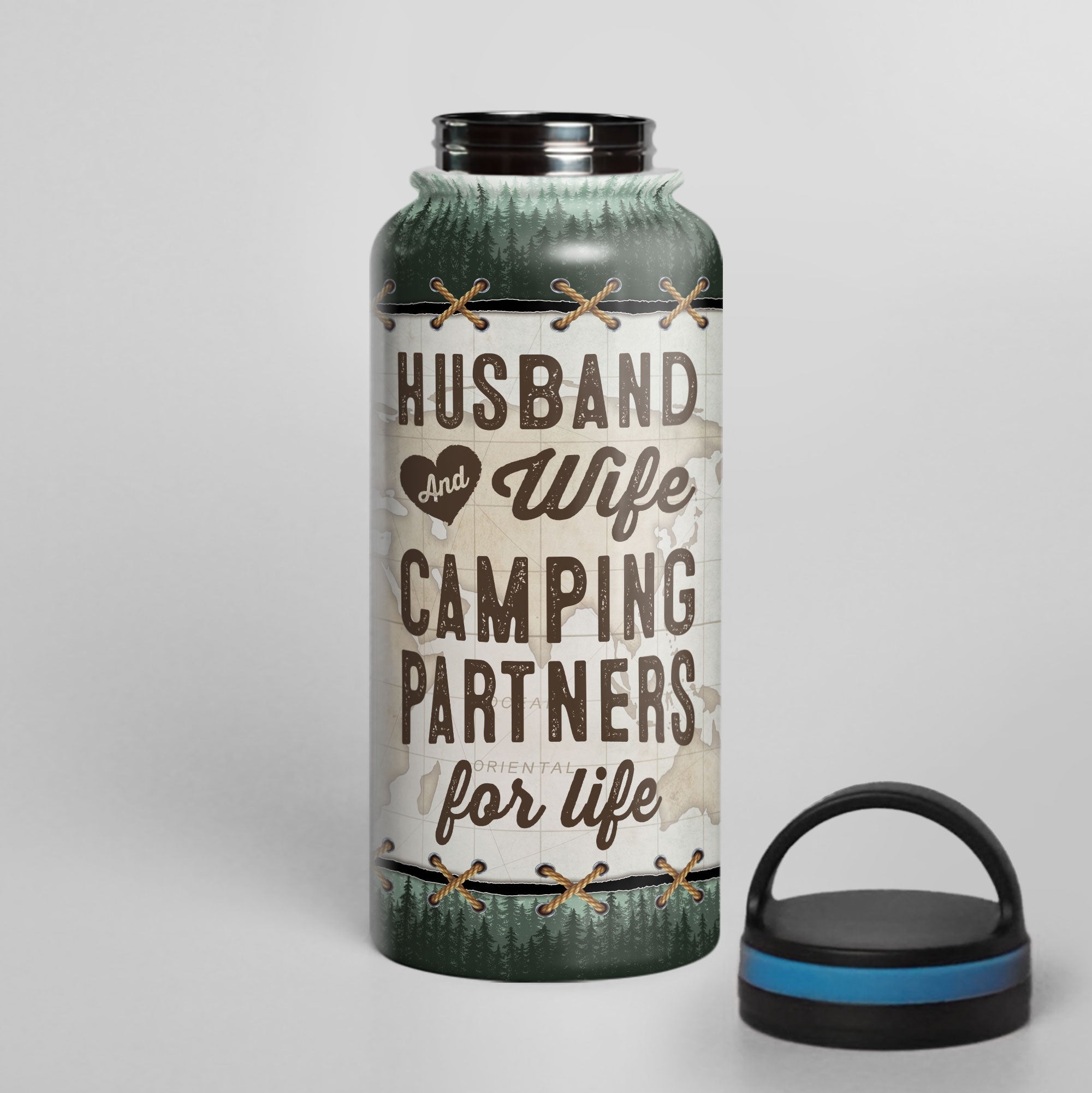 Husband And Wife Camping Partners For Life - Personalized Steel Water Bottle