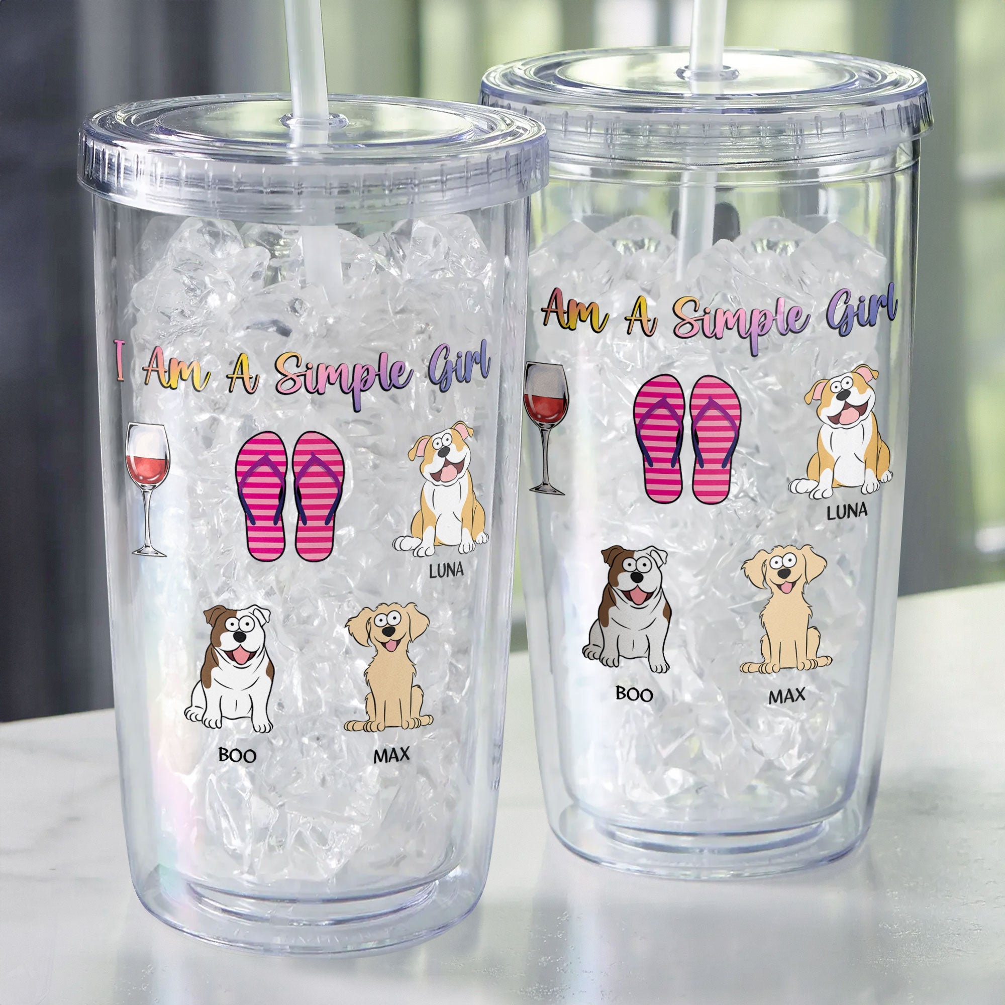 I Am A Simple Girl Dog Cat Flipflop - Personalized Acrylic Tumbler With Straw