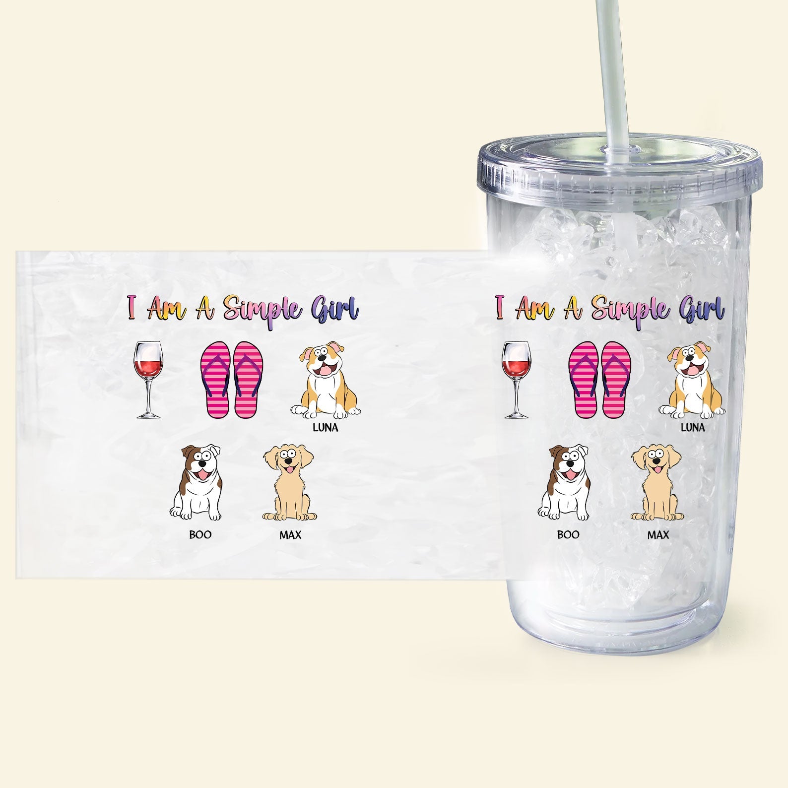 I Am A Simple Girl Dog Cat Flipflop - Personalized Acrylic Tumbler With Straw