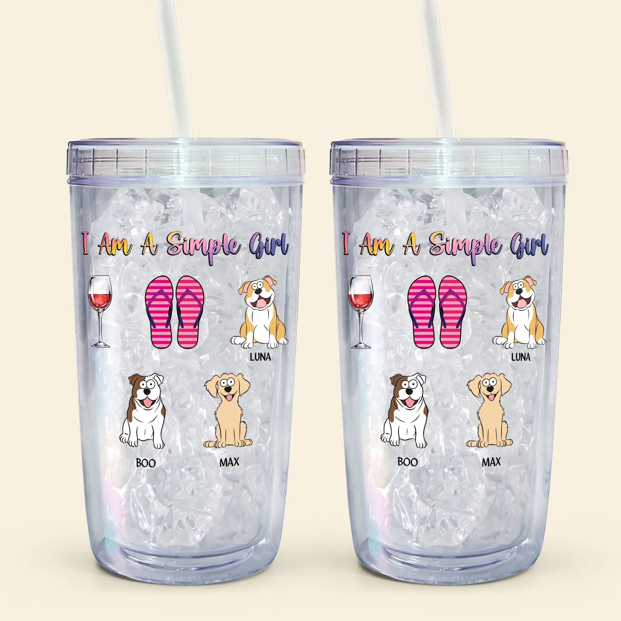 I Am A Simple Girl Dog Cat Flipflop - Personalized Acrylic Tumbler With Straw