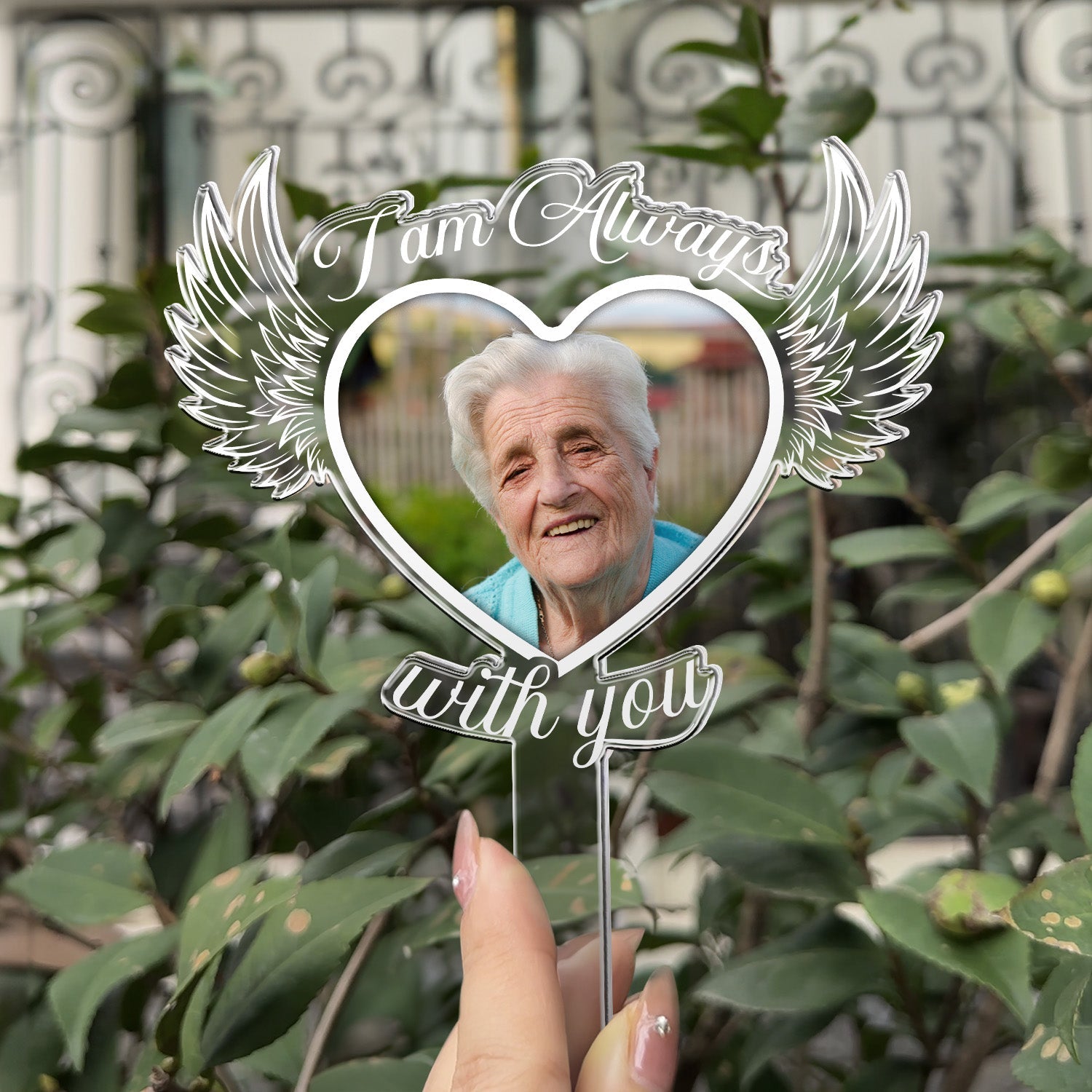 I Am Always With You Heart Wing - Personalized Photo Garden Stake