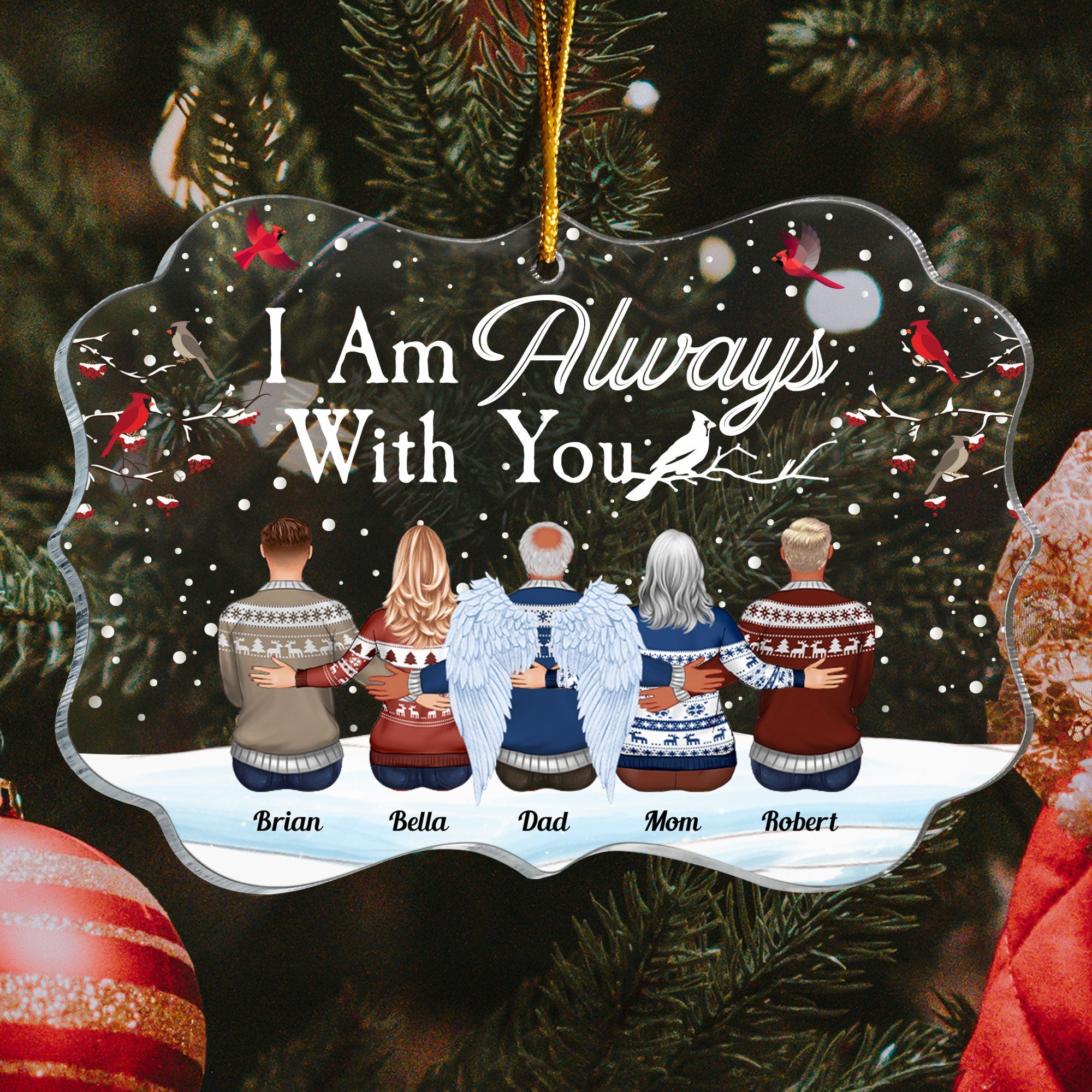 I Am Always With You - Personalized Memorial Ornament - Family Hugging