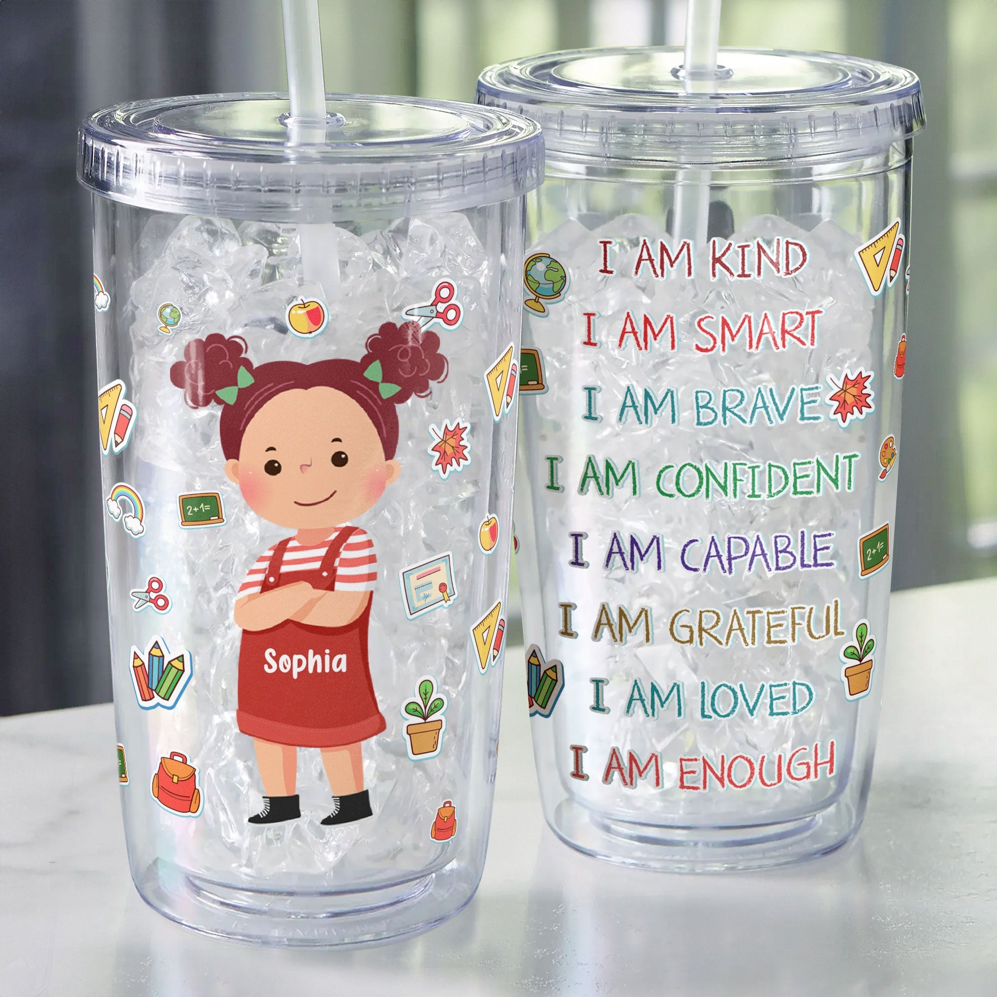 I Am Grateful I Am Enough - Personalized Acrylic Tumbler With Straw