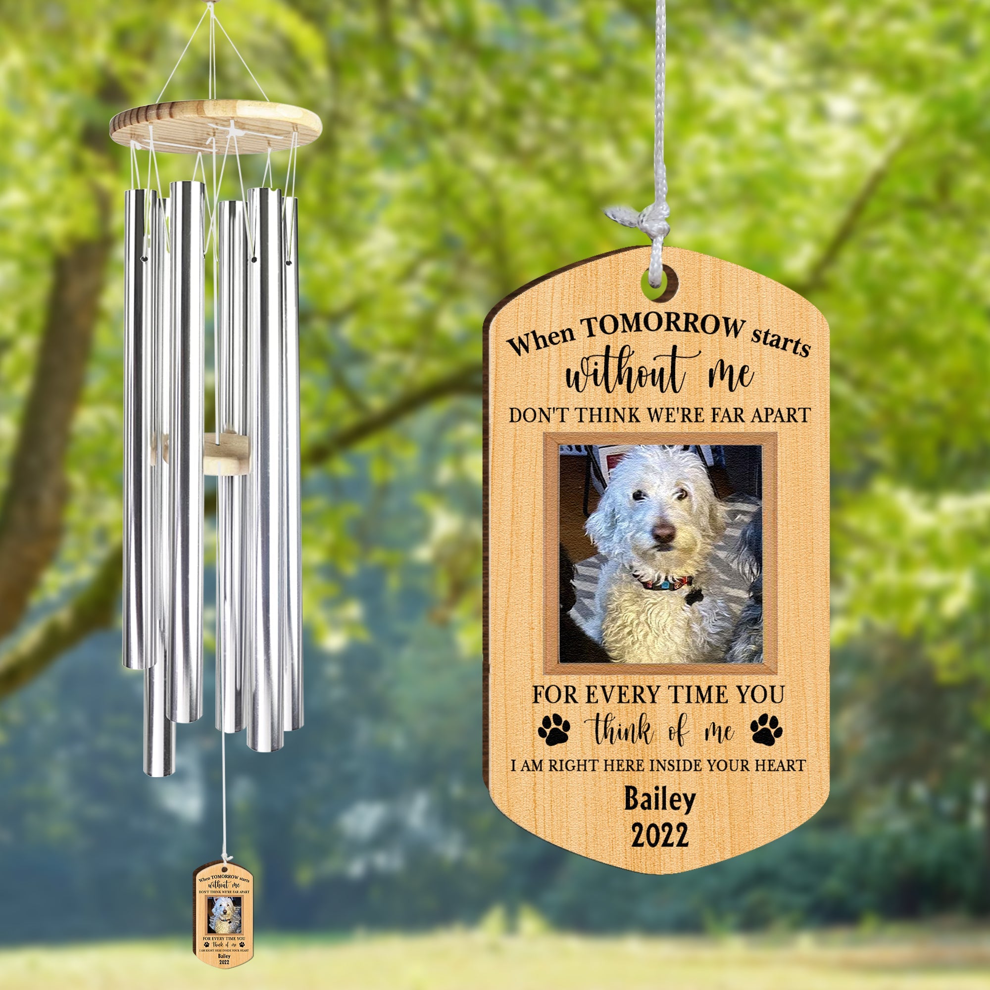 I Am Right Here Inside Your Heart Memorial Dog - Personalized Photo Wind Chimes