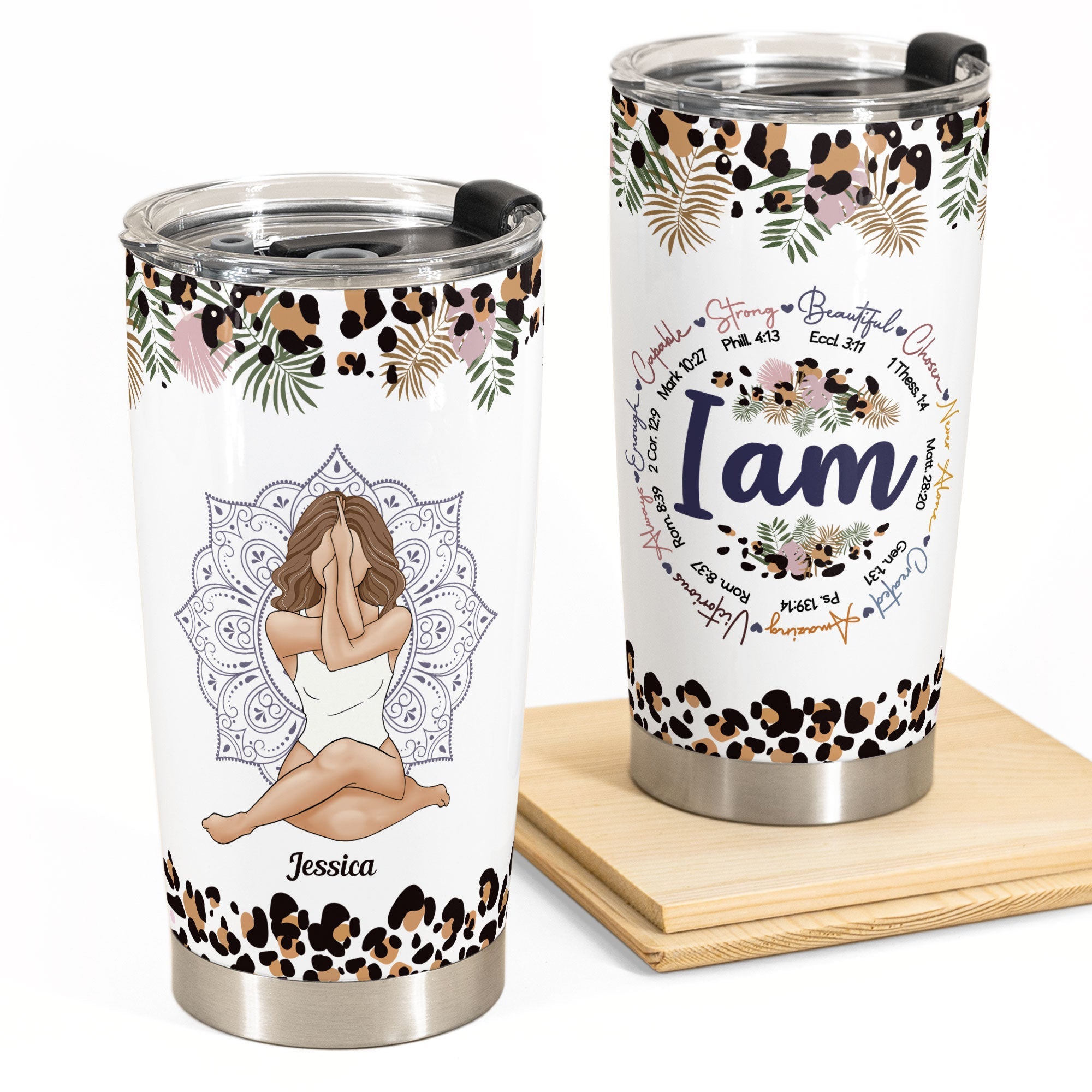 I Am Strong Beautiful - Personalized Tumbler Cup - Gift For Yoga Lover