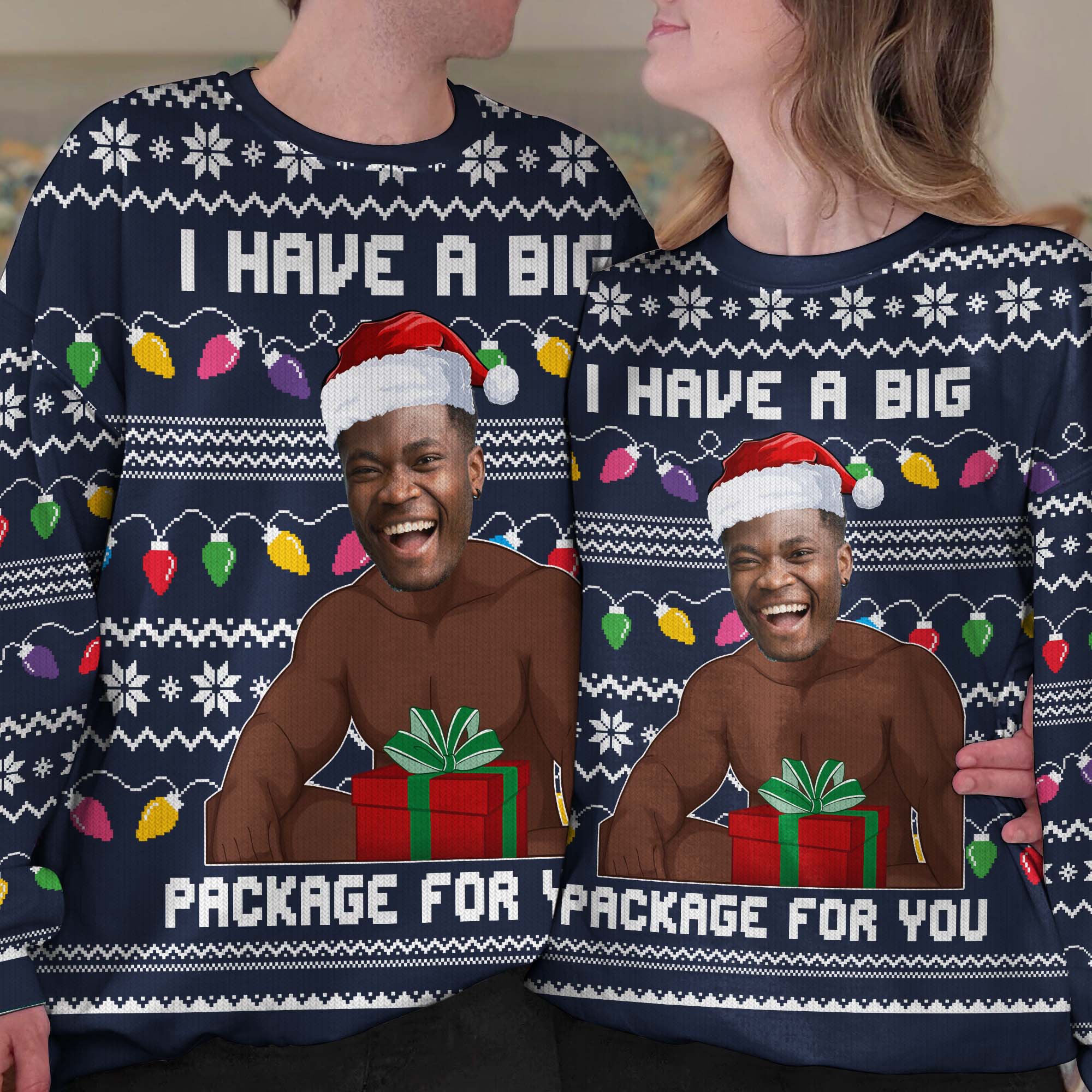 I Have A Big Package Meme For Husband - Personalized Photo Ugly Sweater