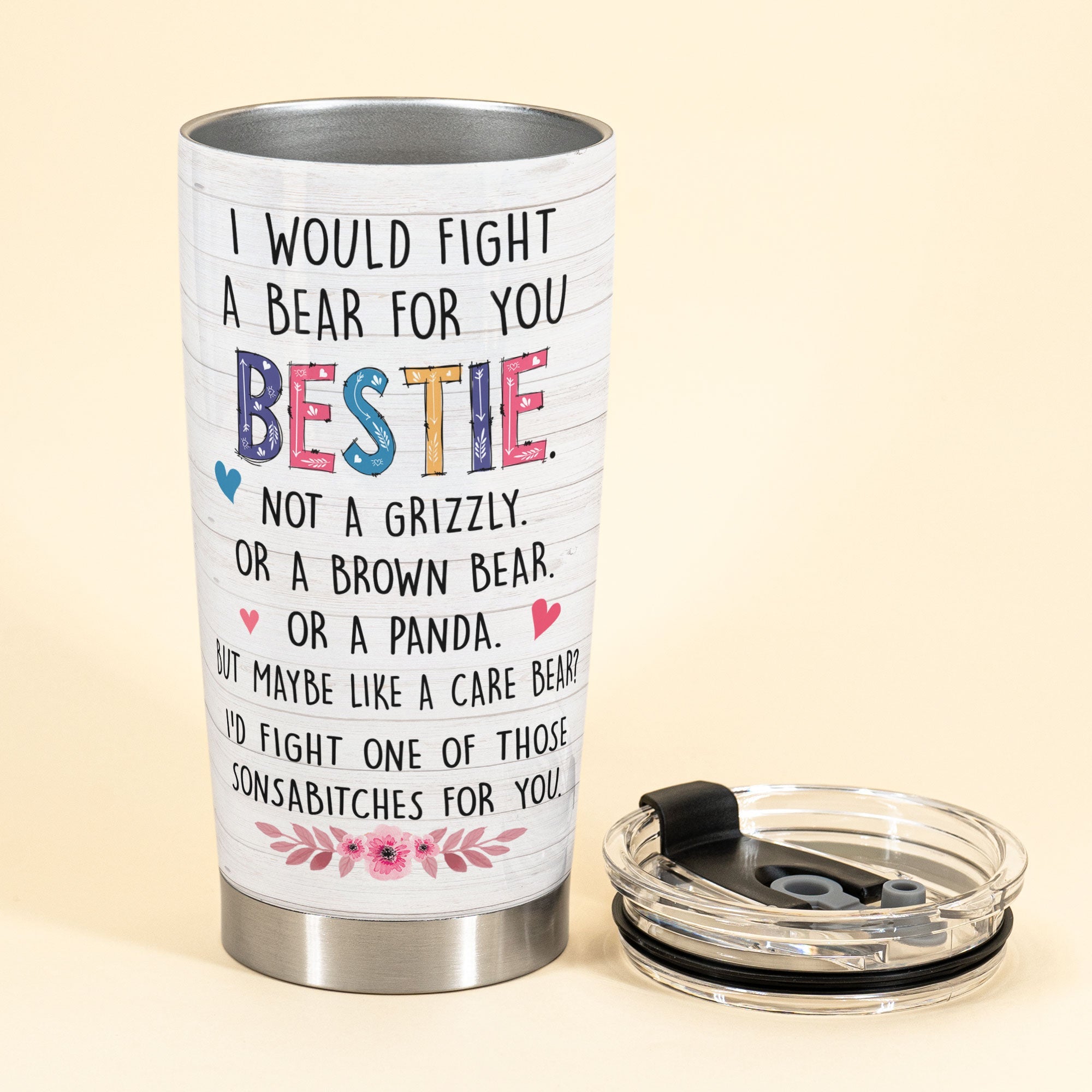 I Would Fight A Bear For You Bestie - Personalized Tumbler Cup - Birthday Gift For Best Friend - Chibi Girl