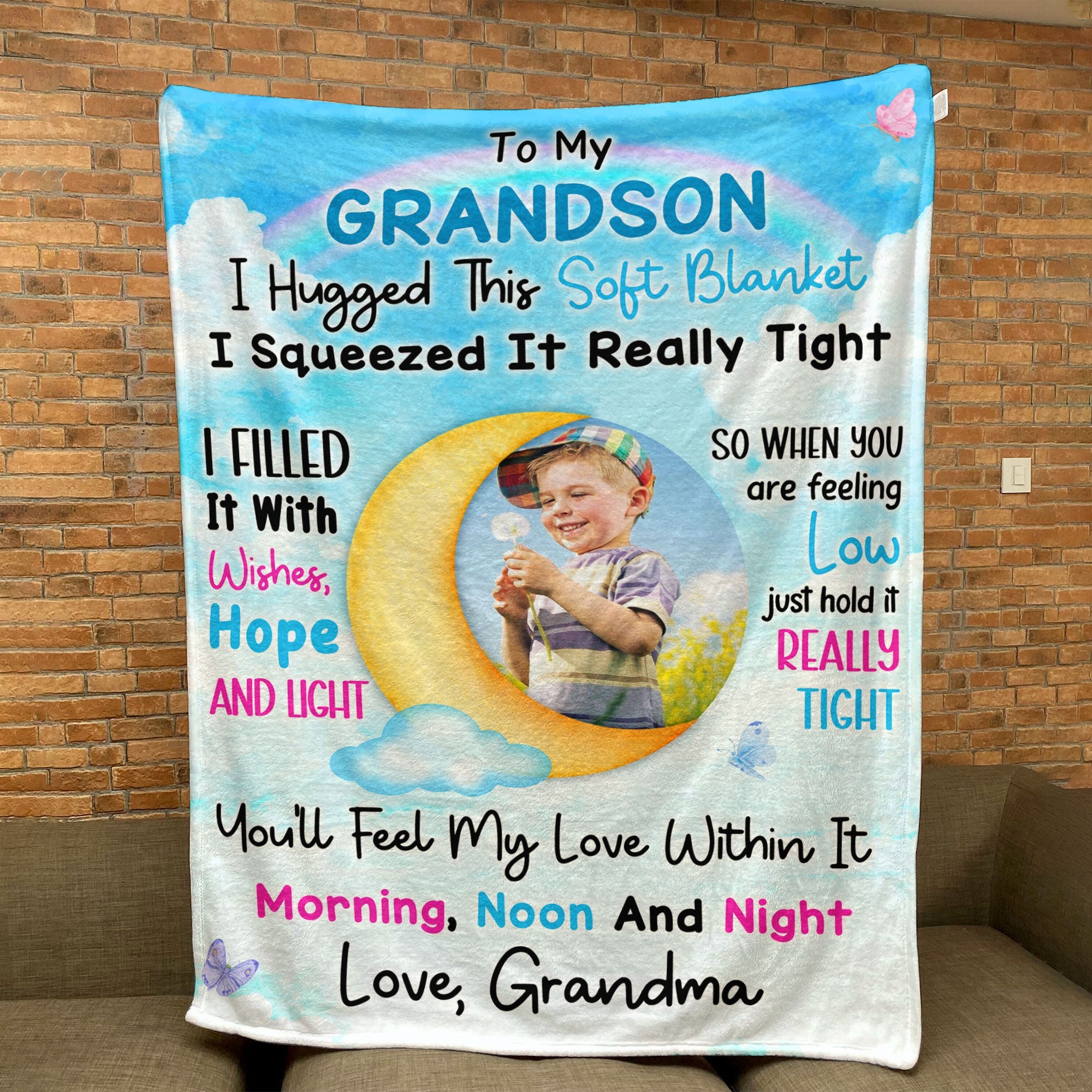 I Hugged This Soft Blanket I Squeezed It Really Tight - Personalized Grandson Photo Blanket