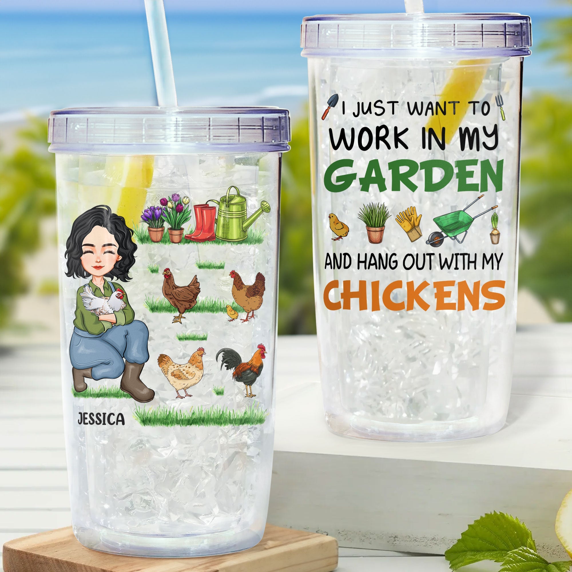 I Just Want To Work In My Garden - Personalized Acrylic Tumbler With Straw