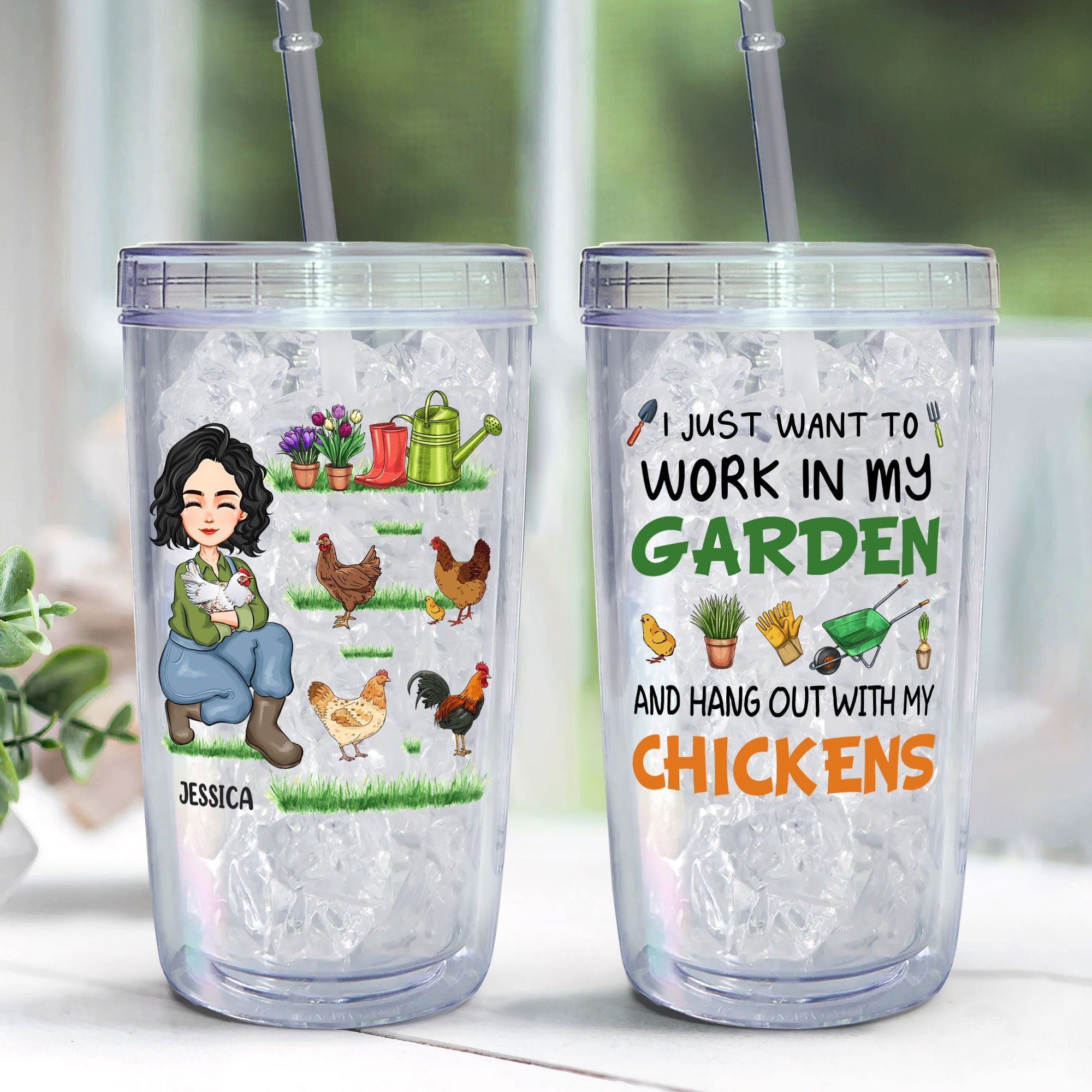 I Just Want To Work In My Garden - Personalized Acrylic Tumbler With Straw