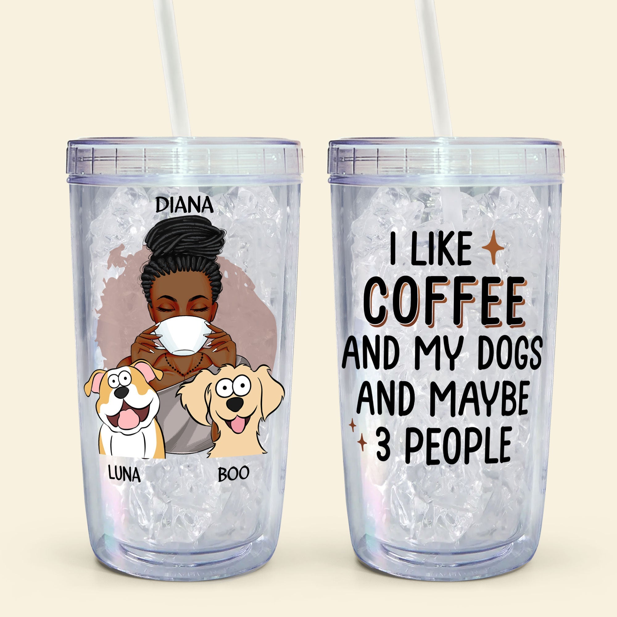 I Like Coffee And My Fur Babies - Personalized Acrylic Tumbler With Straw