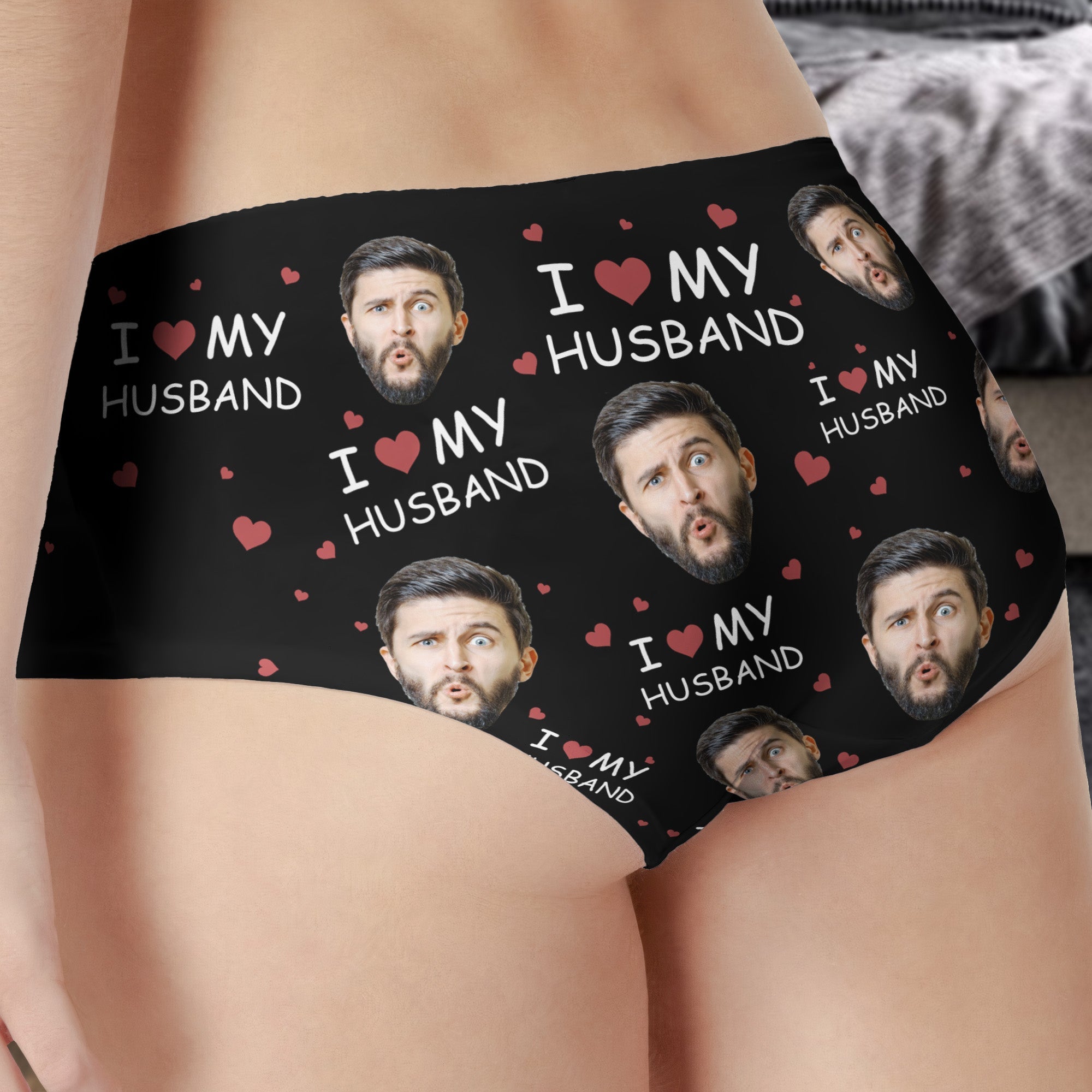 I Love My Husband/ Boyfriend - Personalized Photo Women's Low-Waisted Brief