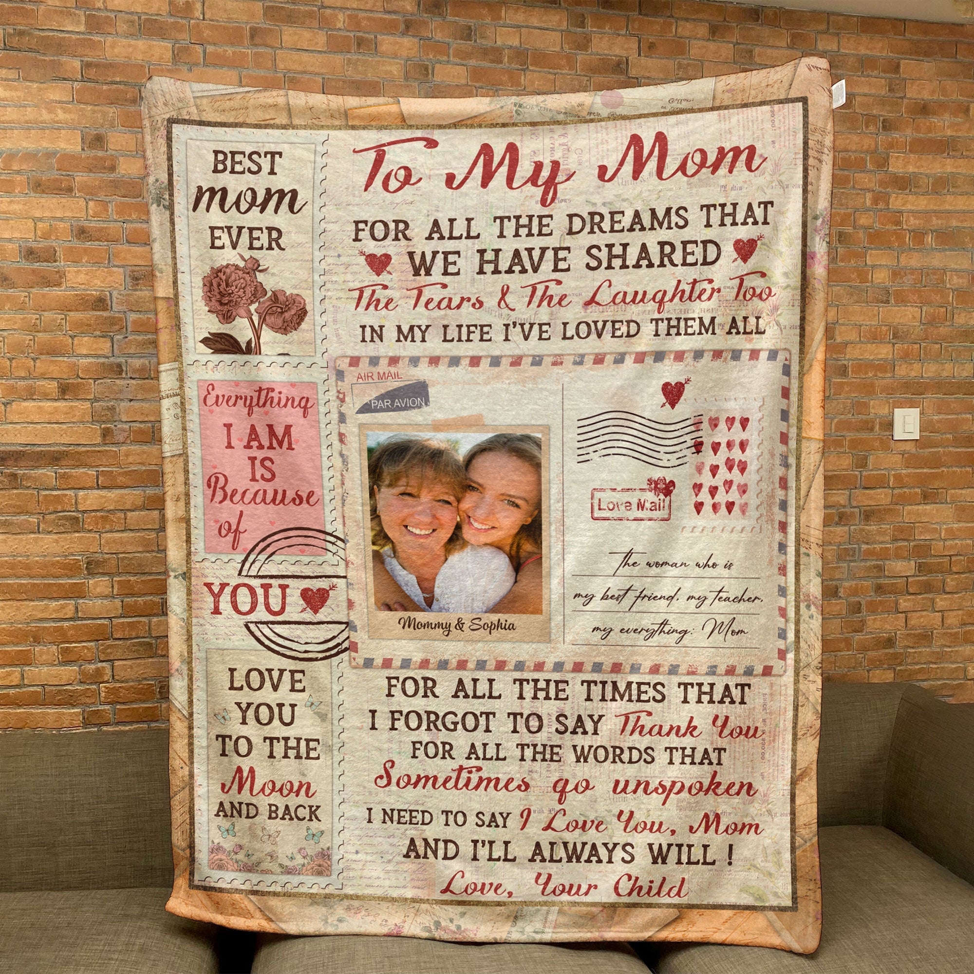 I Love You Mom - Personalized Photo Blanket