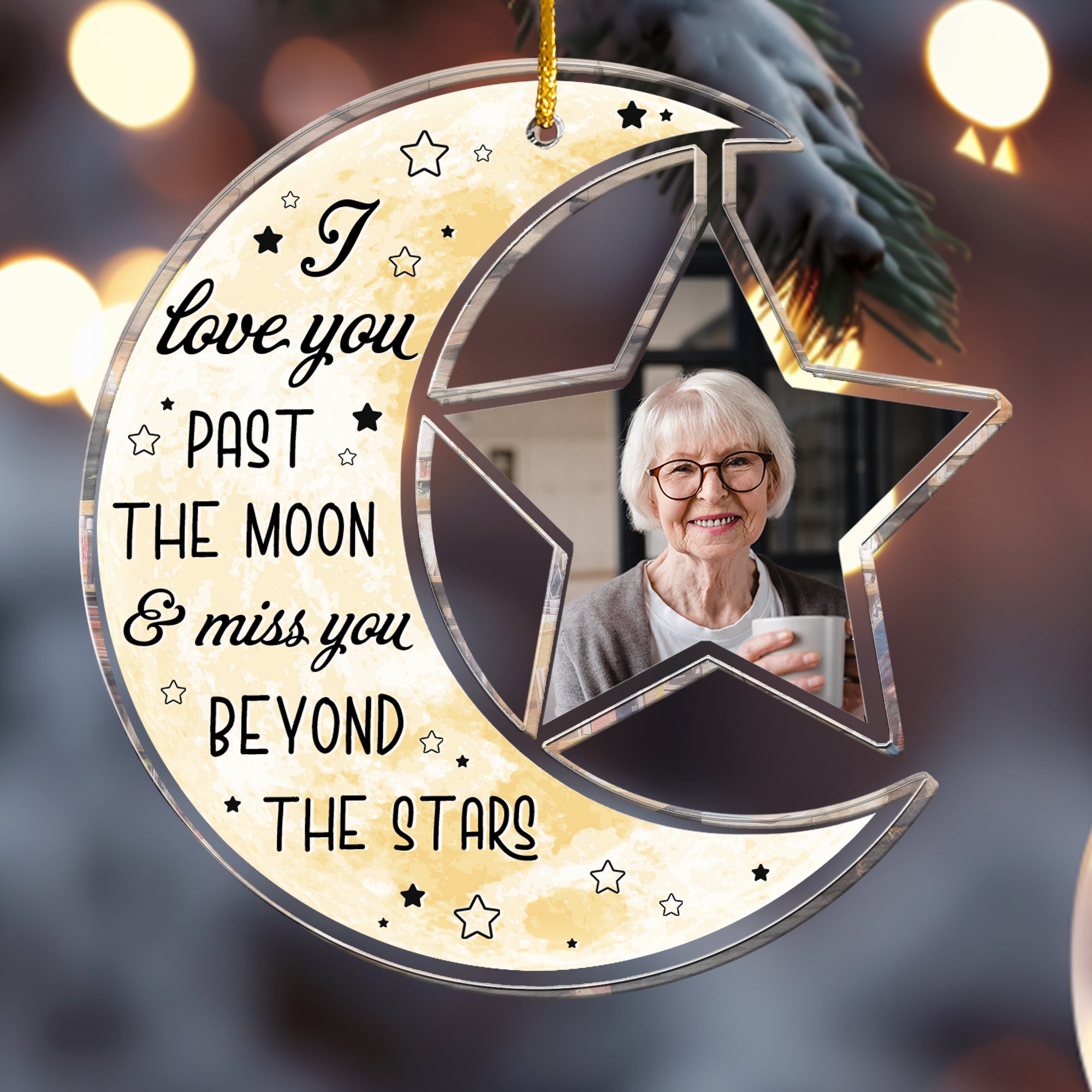 I Love You Pass The Moon And Miss You - Personalized Acrylic Photo Ornament