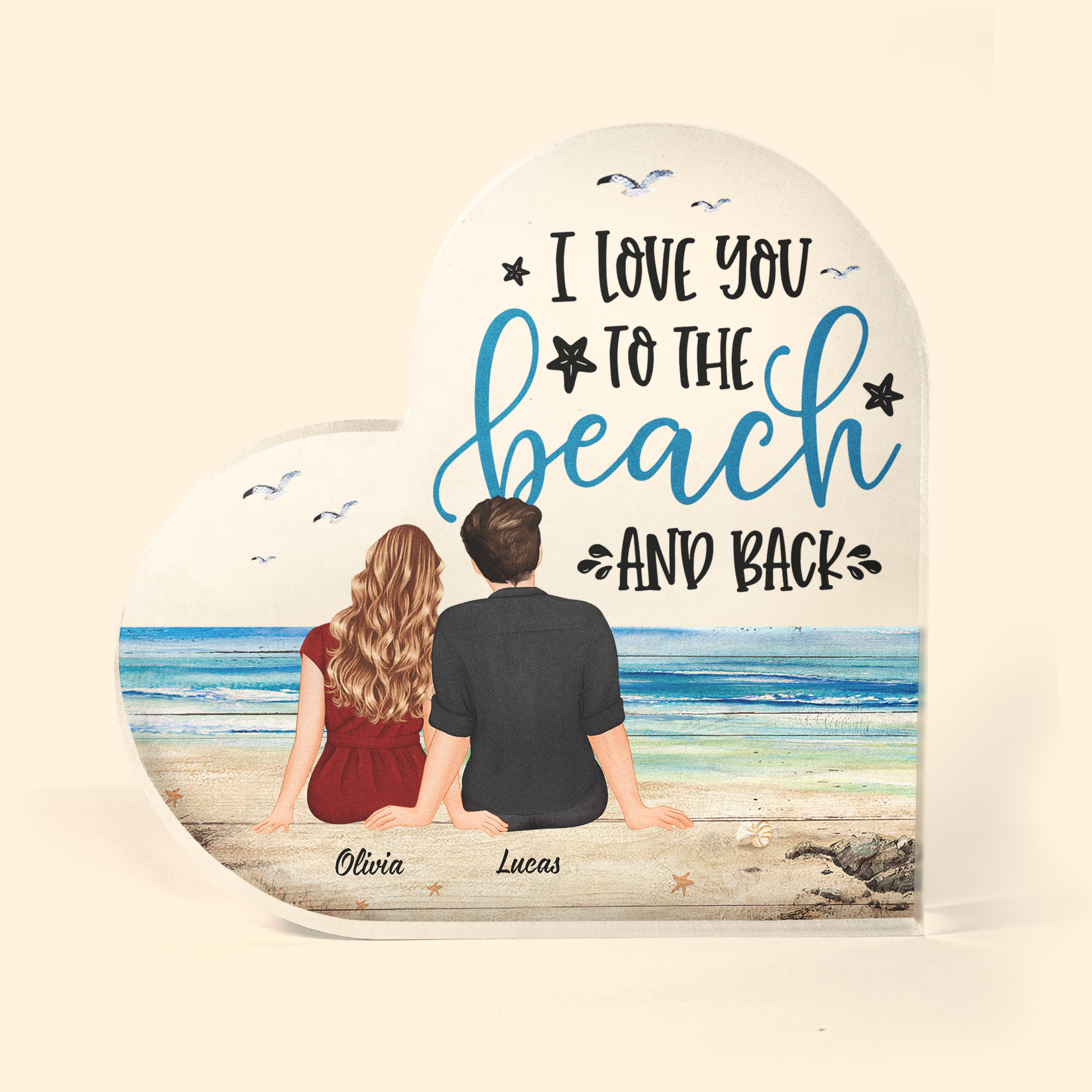 I Love You To The Beach And Back - Personalized Heart Shaped Acrylic Plaque