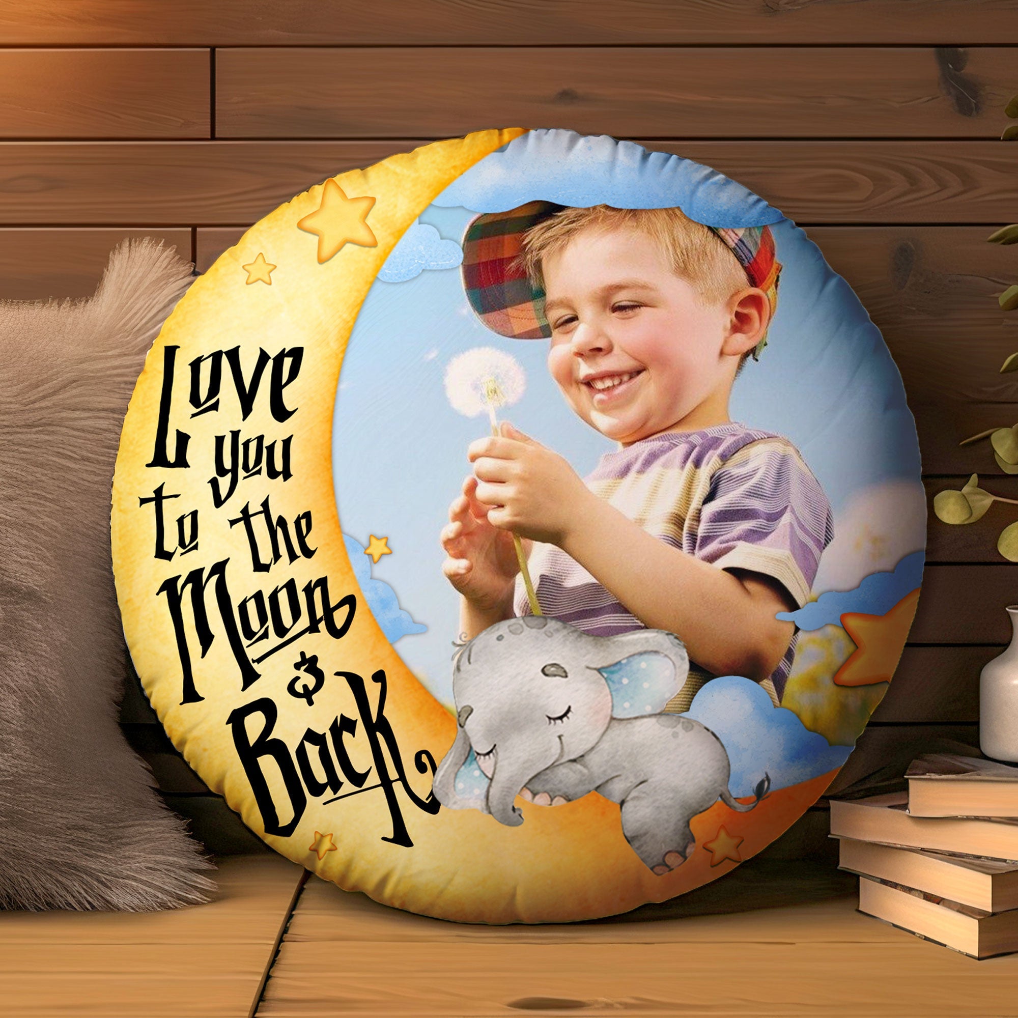 I Love You To The Moon And Back Kid - Personalized Photo Round Pillow