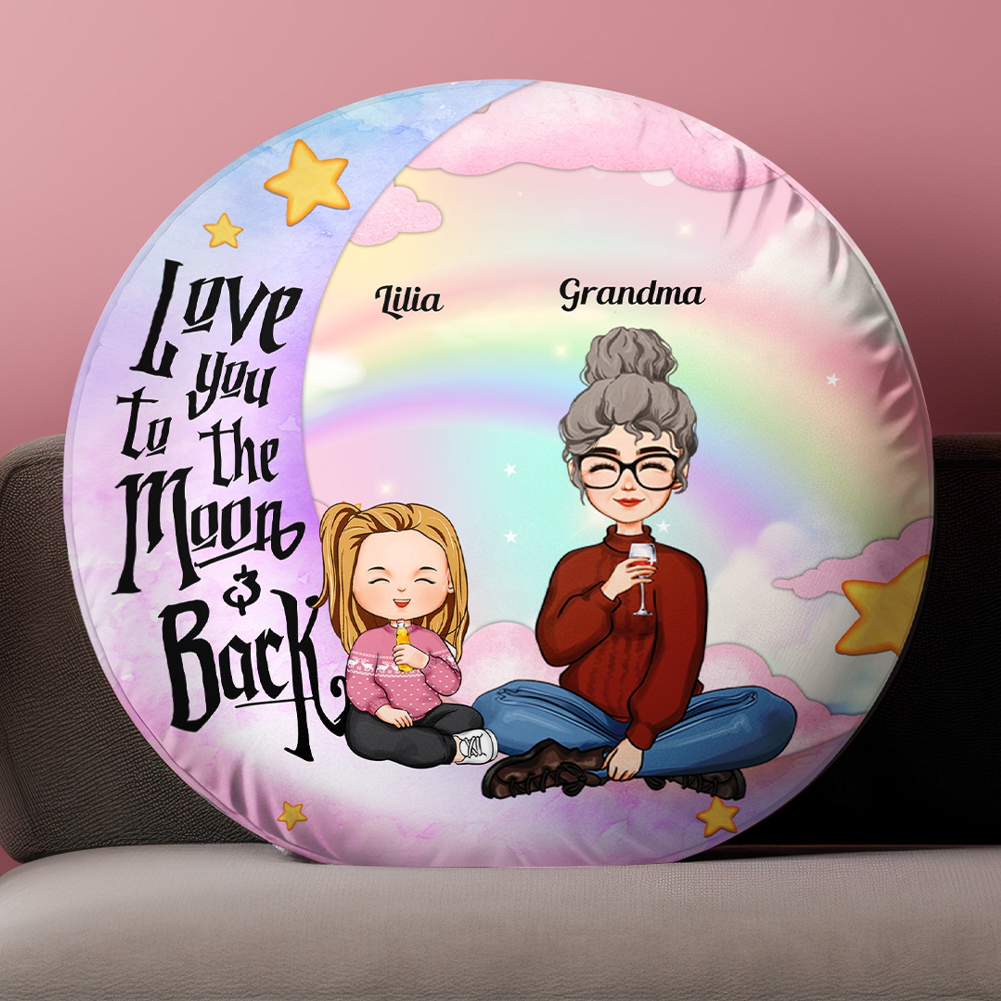 I Love You To The Moon And Back Kid - Personalized Round Pillow