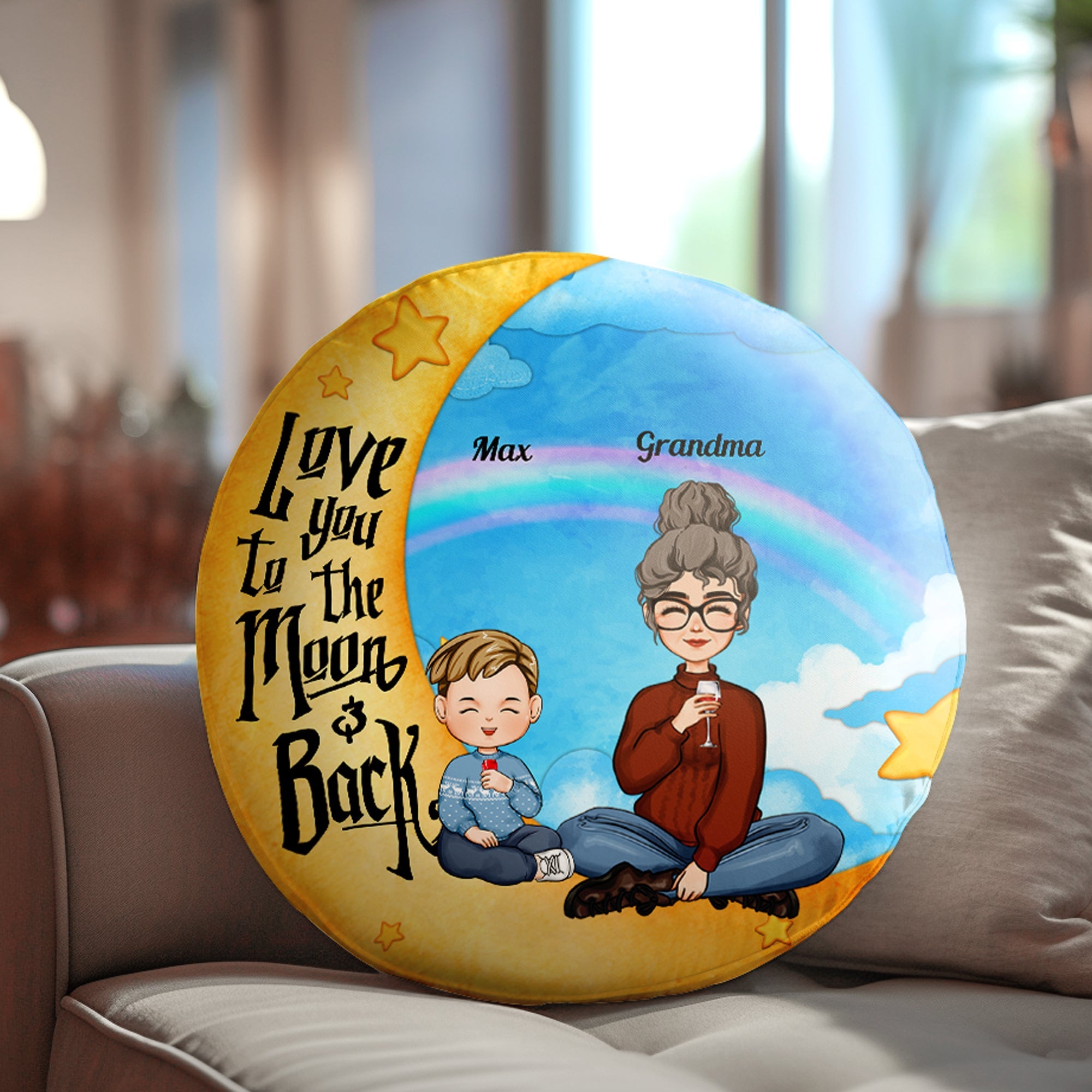 I Love You To The Moon And Back Kid - Personalized Round Pillow