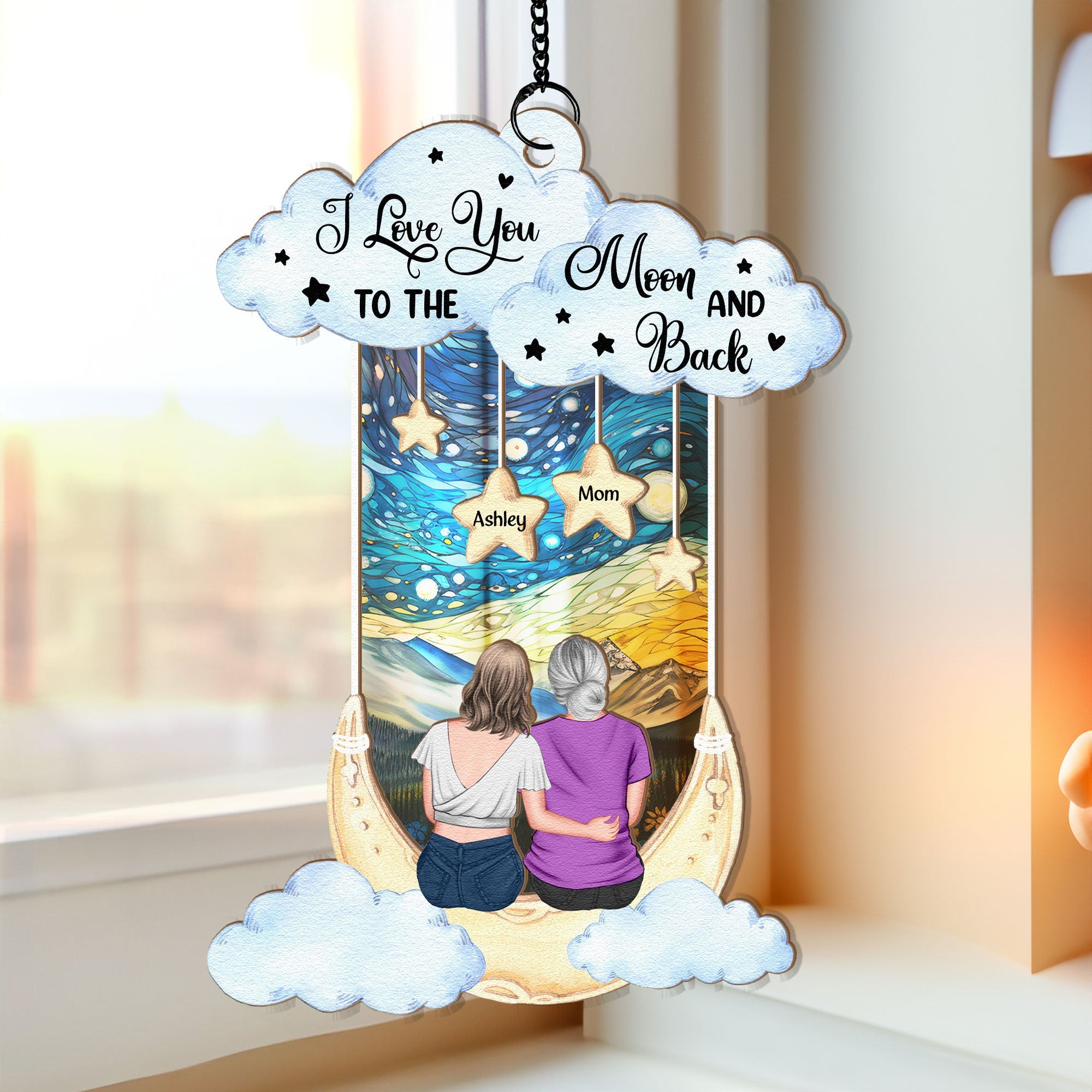 I Love You To The Moon & Back Mom - Personalized Window Hanging Suncatcher Ornament