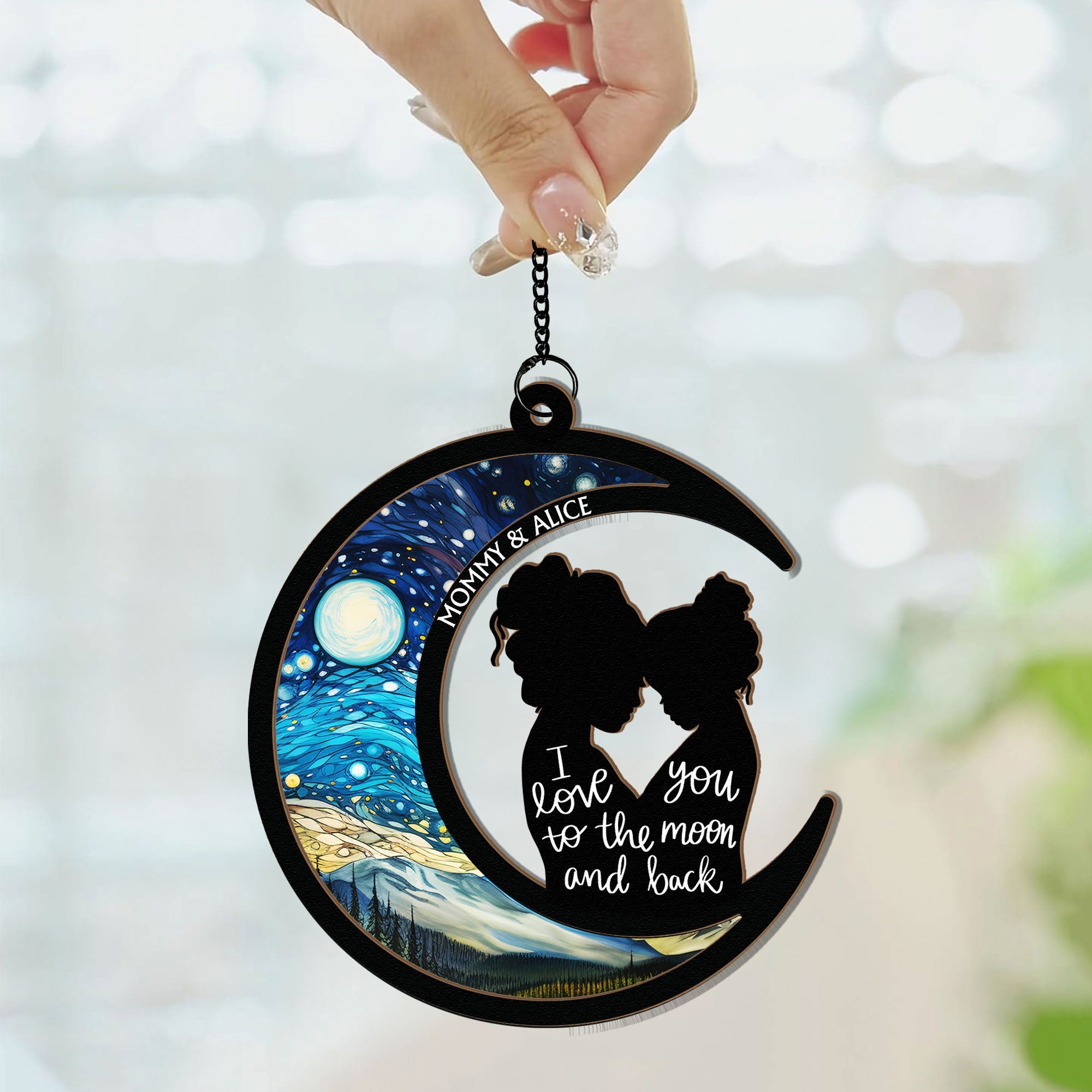 I Love You To The Moon & Back - Personalized Window Hanging Suncatcher Ornament