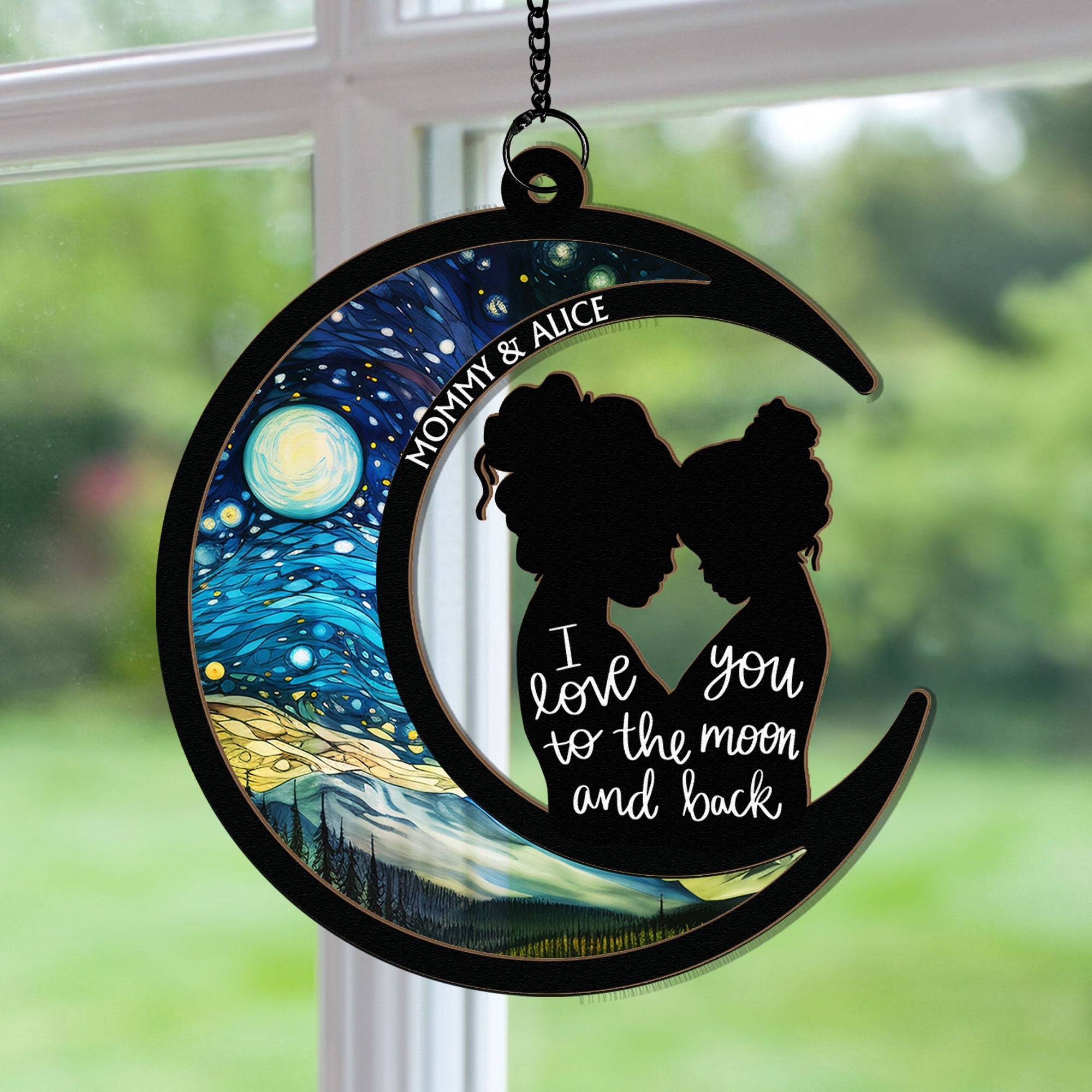 I Love You To The Moon & Back - Personalized Window Hanging Suncatcher Ornament