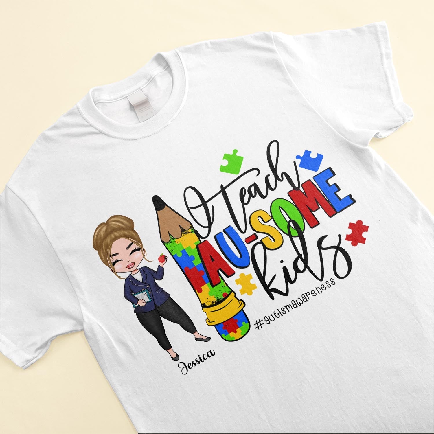 I Teach Au-Some Kids - Personalized Shirt - Birthday, Autism Awareness Month Gift For Teacher, Sped Teachers