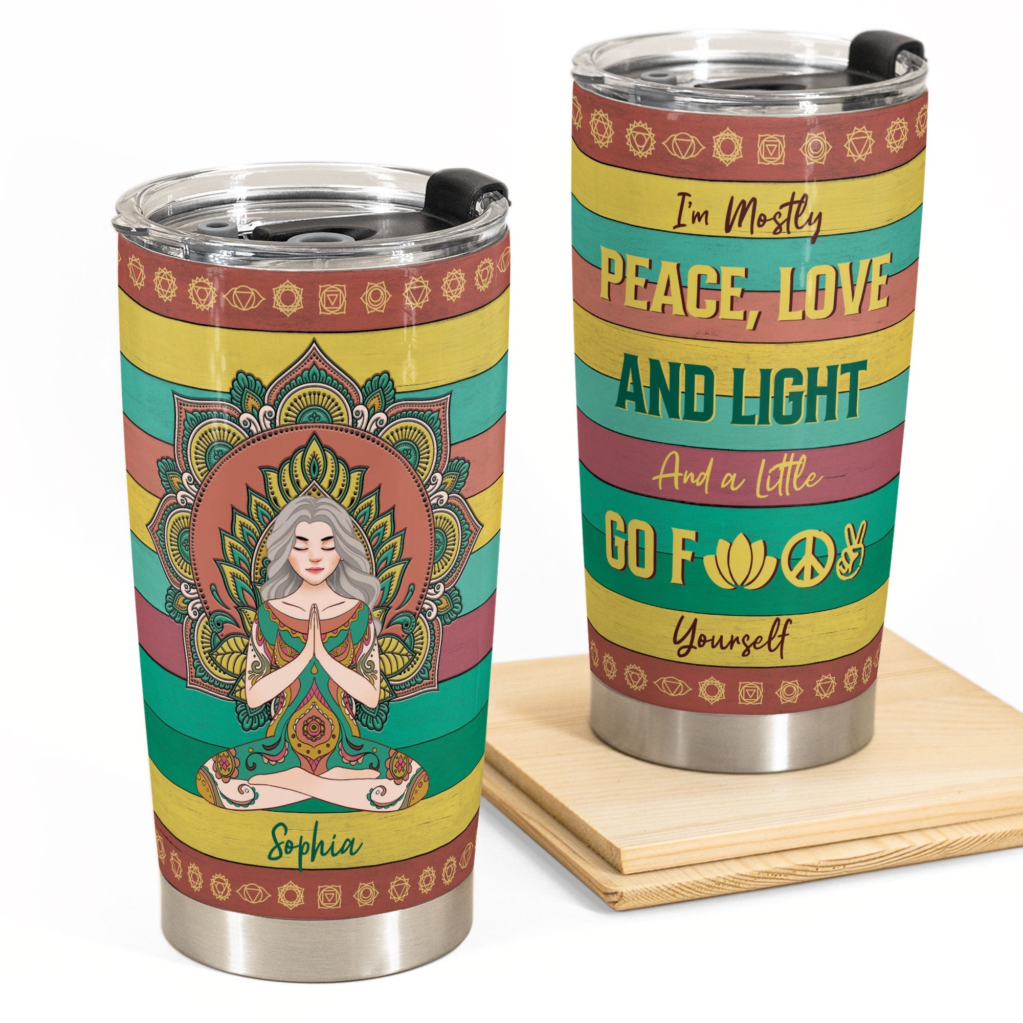 I'm Mostly Peace Love And Light - Personalized Tumbler Cup - Birthday Gift For Yoga Lover, Yogi, Woman