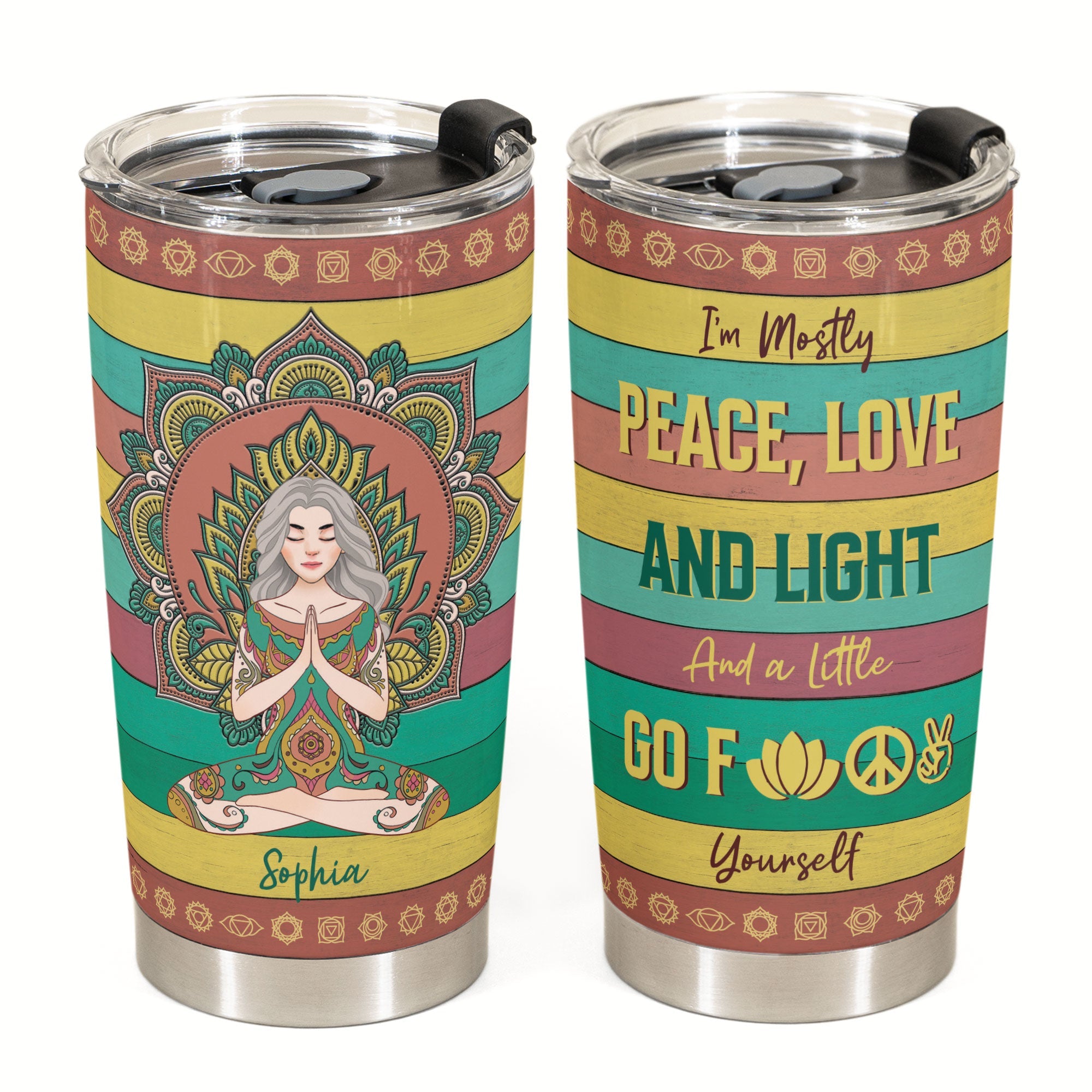 I'm Mostly Peace Love And Light - Personalized Tumbler Cup - Birthday Gift For Yoga Lover, Yogi, Woman