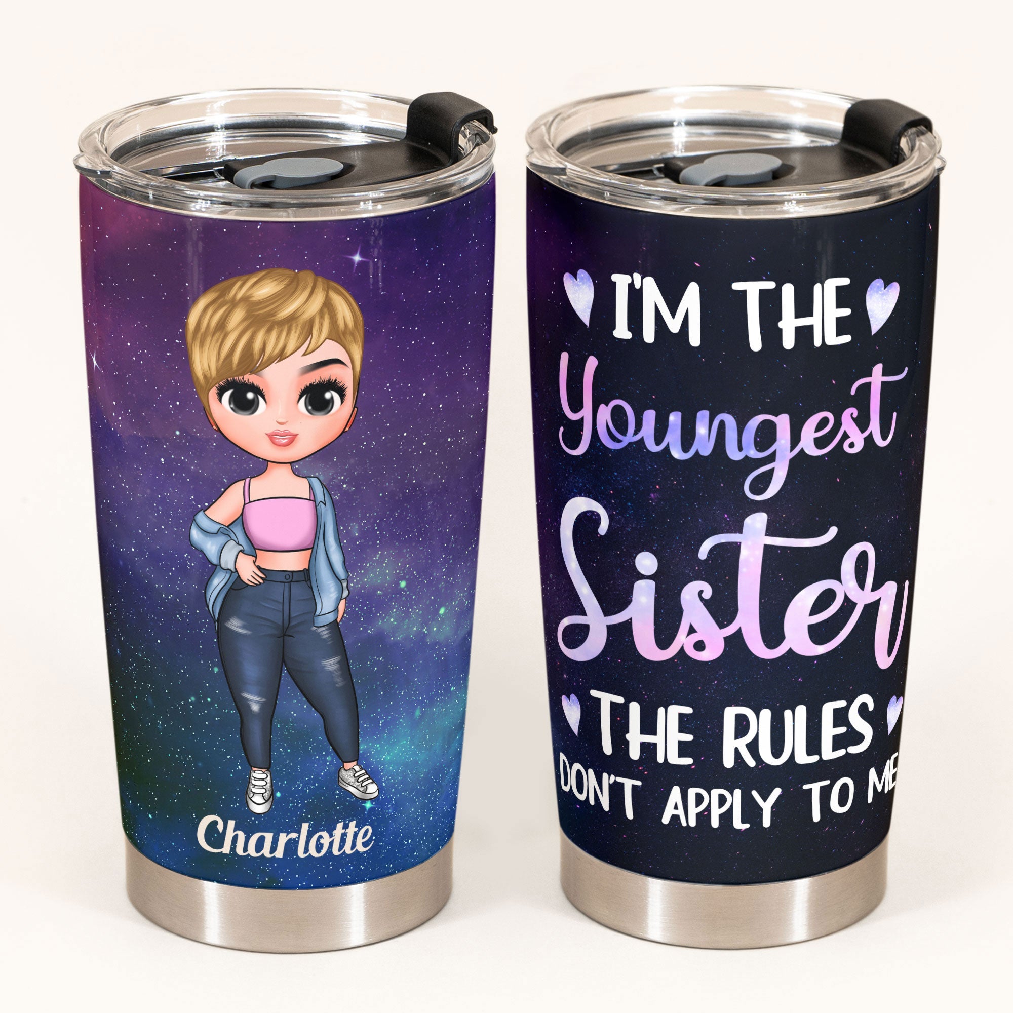 I'm The Youngest Sister - Personalized Tumbler Cup - Birthday Gift For Sisters, Siblings  - Cute Fashion Girls