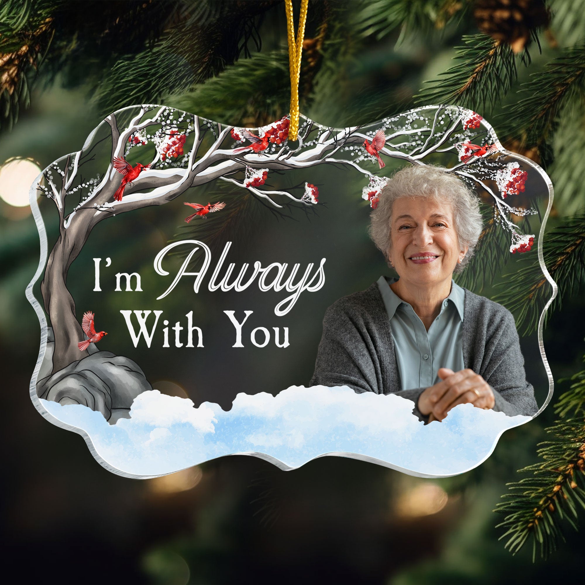 I'M Always With You - Red Berries Tree - Personalized Acrylic Photo Ornament