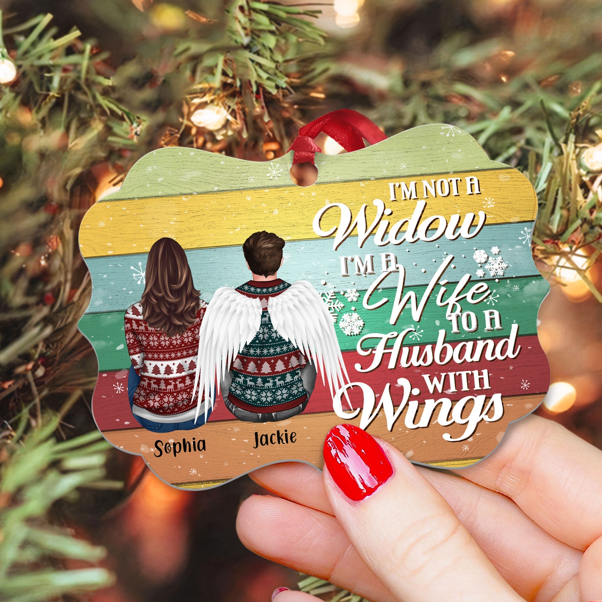 I'm A Wife To A Husband With Wings - Personalized Aluminum Ornament - Gift For Widow