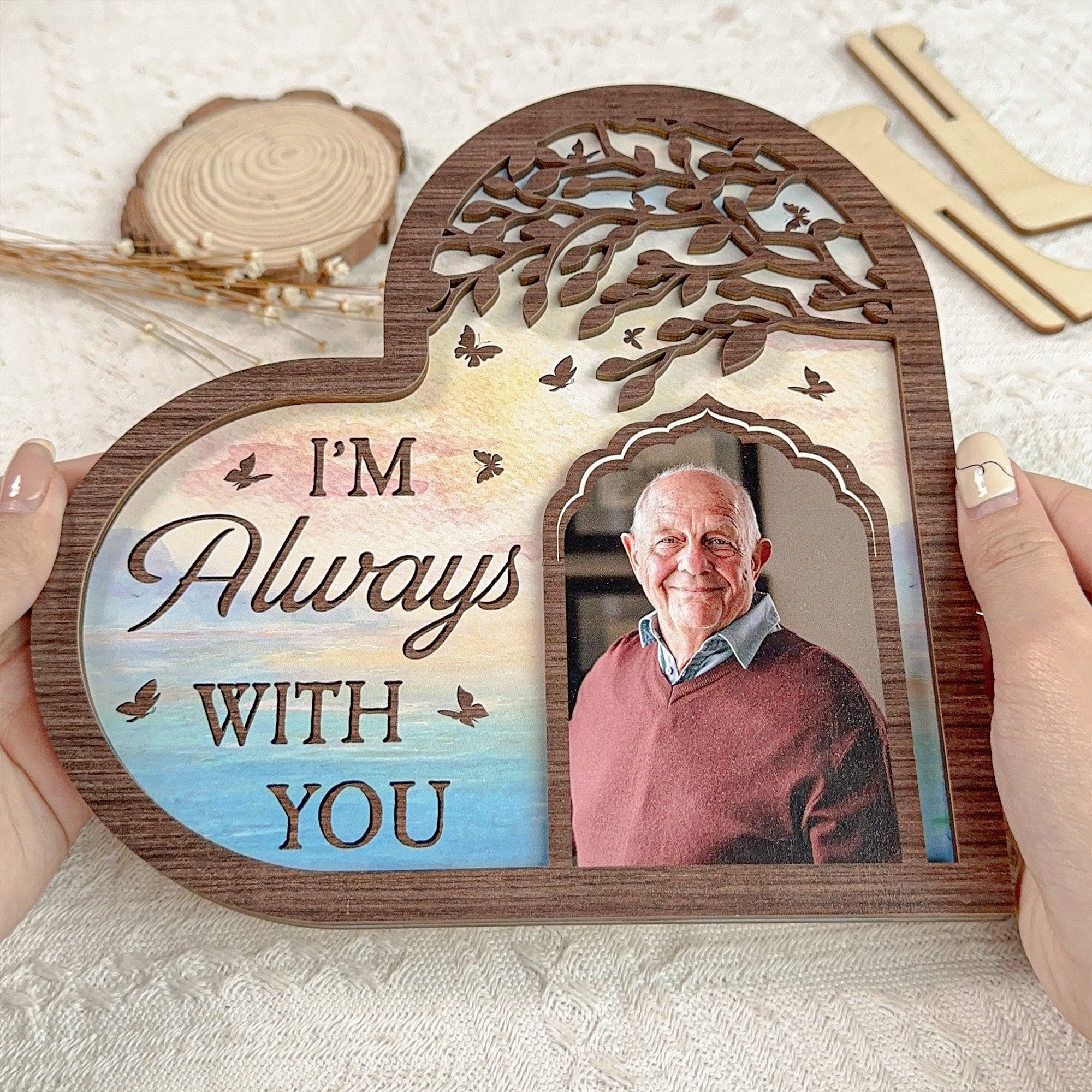 I'm Always With You Memorial Gifts - Personalized 2 Layers Wooden Photo Plaque