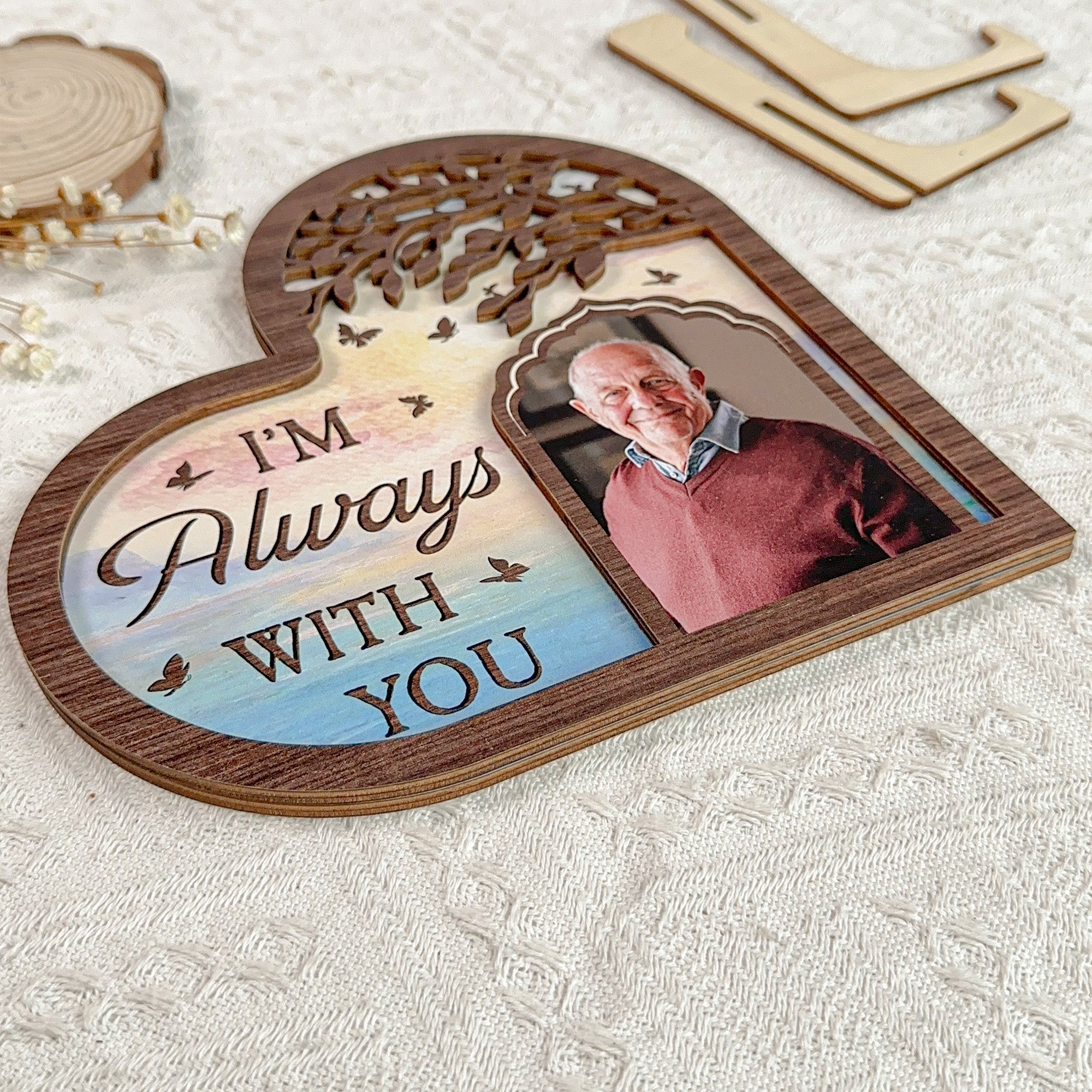 I'm Always With You Memorial Gifts - Personalized 2 Layers Wooden Photo Plaque