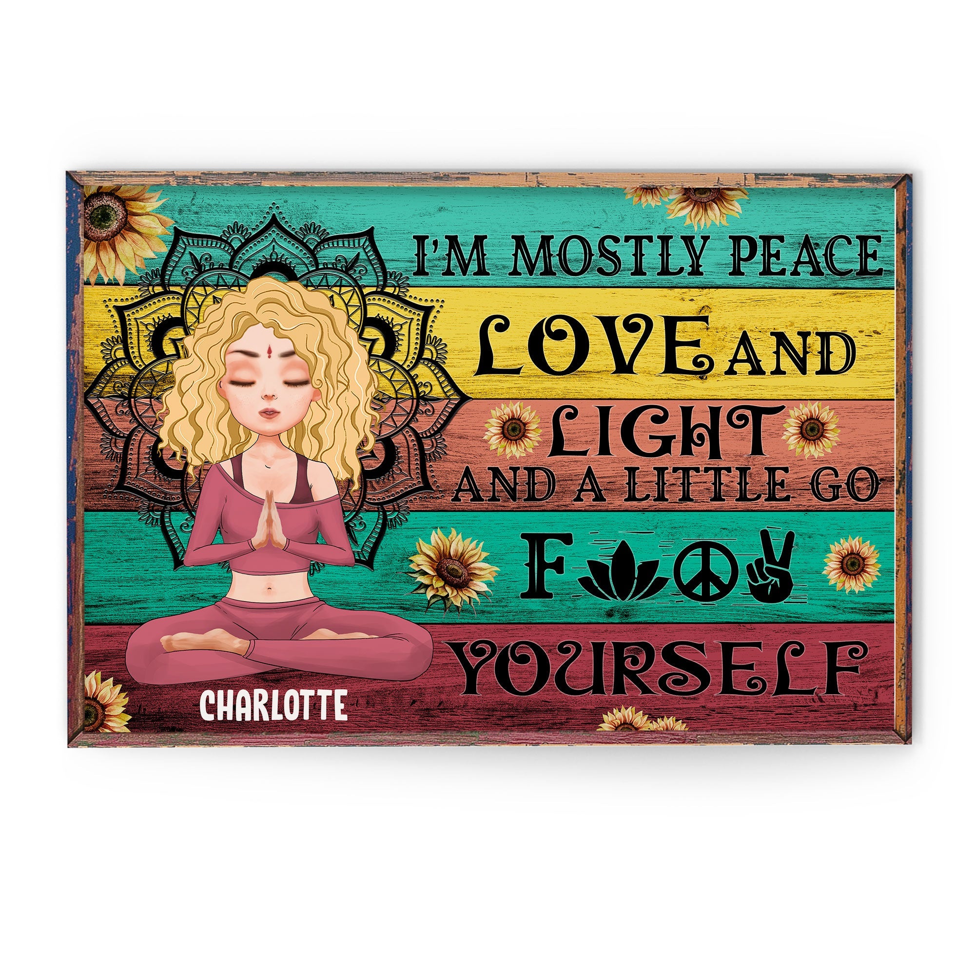 I'm Mostly Peace Love And Light - Personalized Poster/Canvas - Gift For Yoga Lover - Yoga Girl Illustration