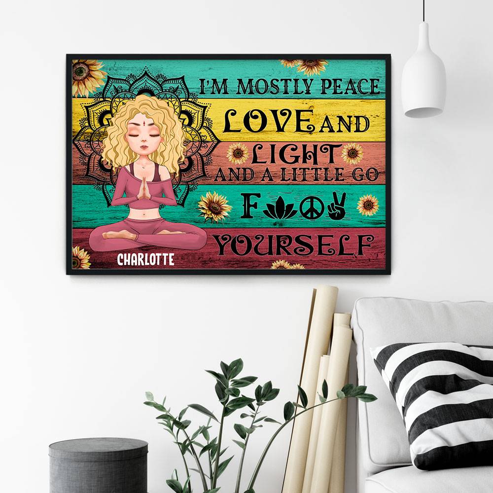 I'm Mostly Peace Love And Light - Personalized Poster/Canvas - Gift For Yoga Lover - Yoga Girl Illustration