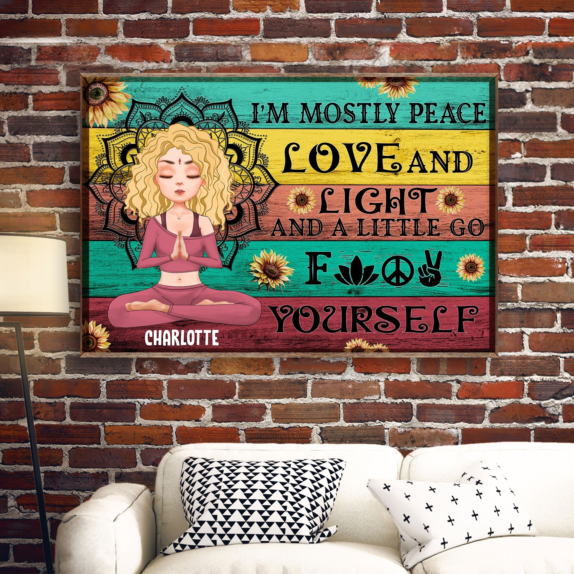 I'm Mostly Peace Love And Light - Personalized Poster/Canvas - Gift For Yoga Lover - Yoga Girl Illustration