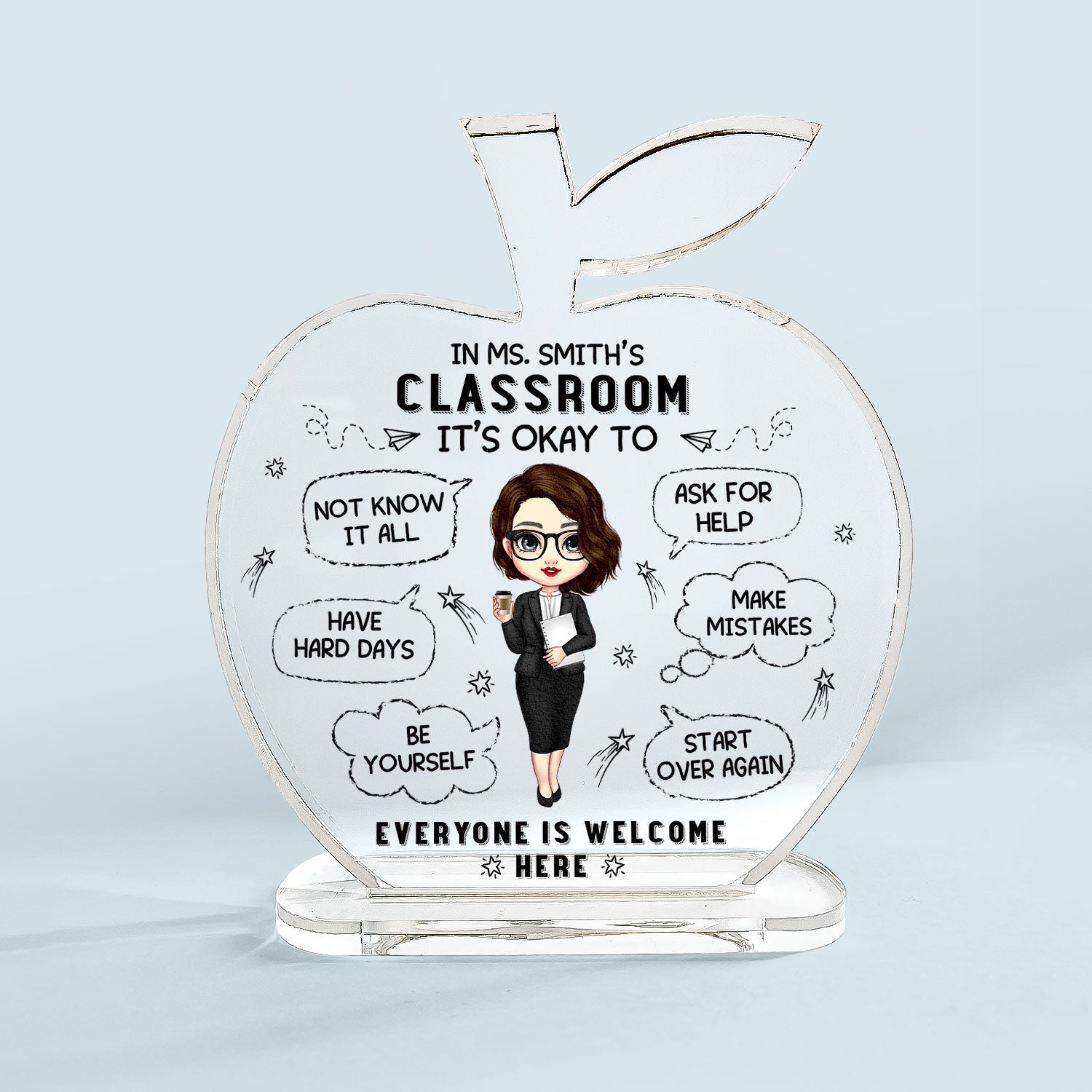 In Teacher Classroom - Personalized Apple Shaped Acrylic Plaque - Birthday, School Leaving, Appreciation Gift For Teachers