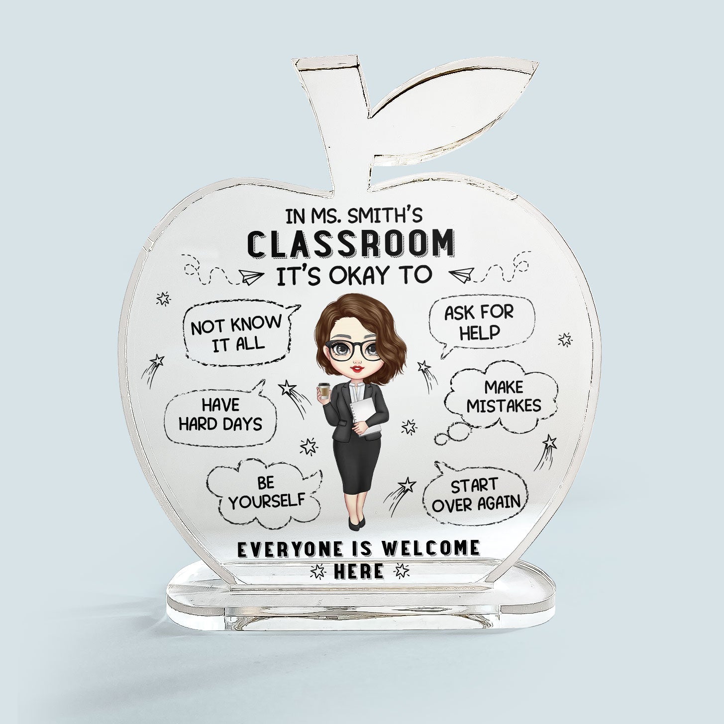 In Teacher Classroom - Personalized Apple Shaped Acrylic Plaque - Birthday, School Leaving, Appreciation Gift For Teachers