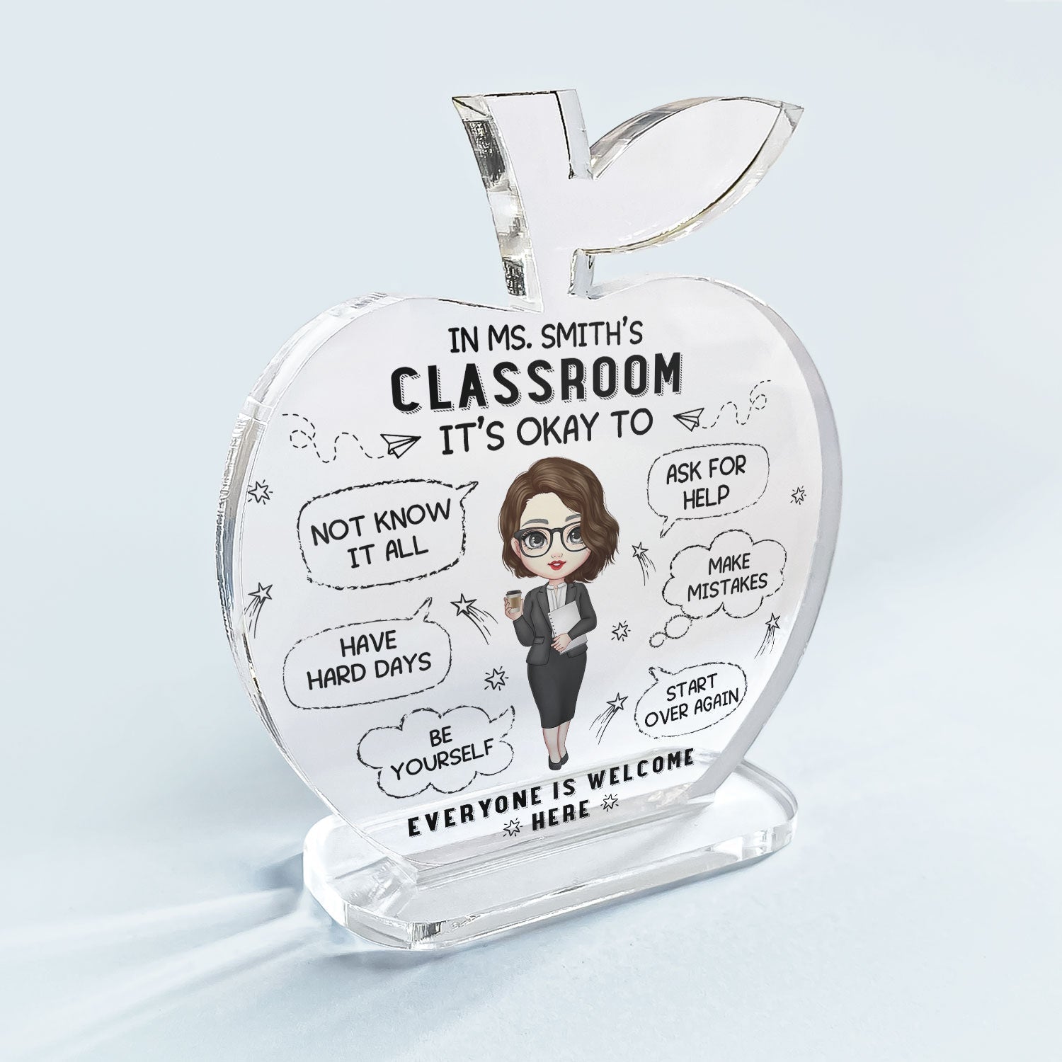 In Teacher Classroom - Personalized Apple Shaped Acrylic Plaque - Birthday, School Leaving, Appreciation Gift For Teachers